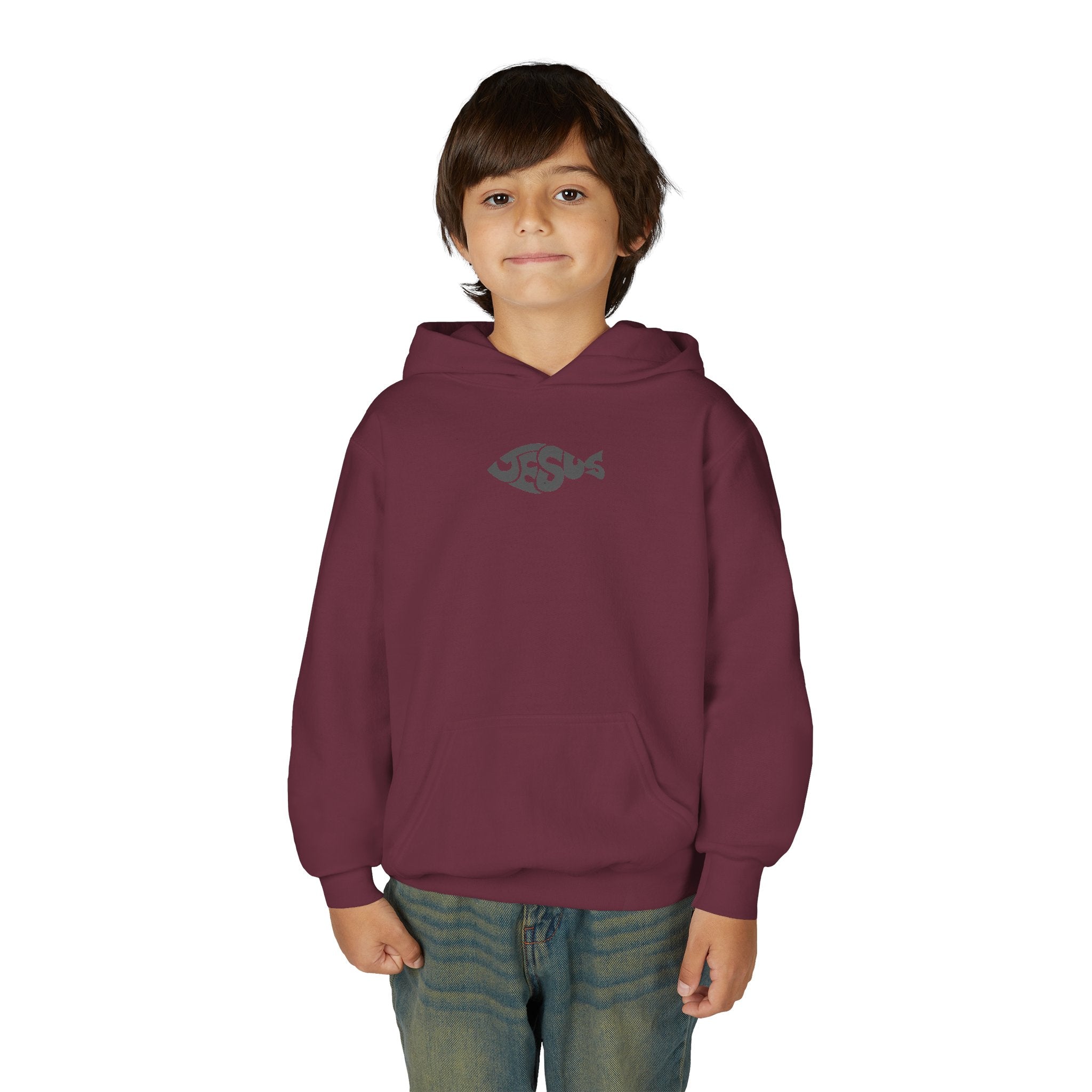 Youth Jesus Fish Hoodie — Christian Faith Graphic Hoodie for Kids