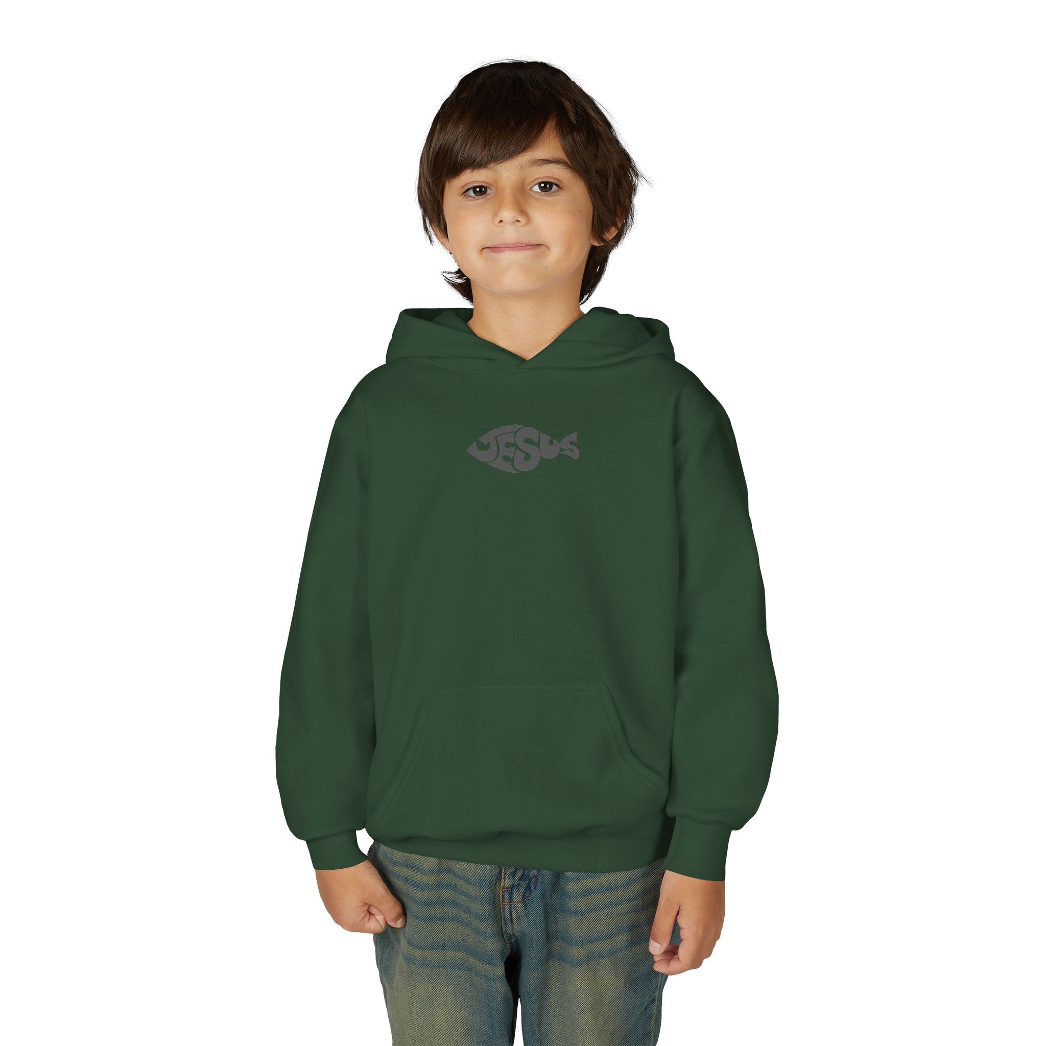 Youth Jesus Fish Hoodie — Christian Faith Graphic Hoodie for Kids