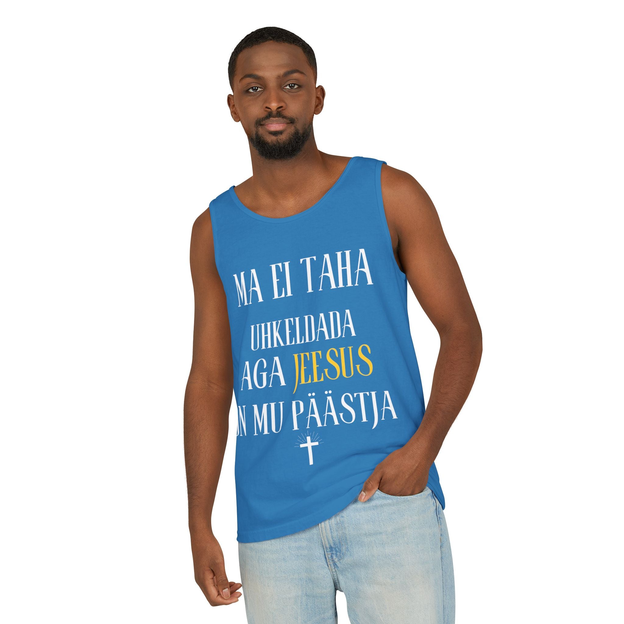 Jesus Minimalist Tank Top — Simple Gold Faith Graphic