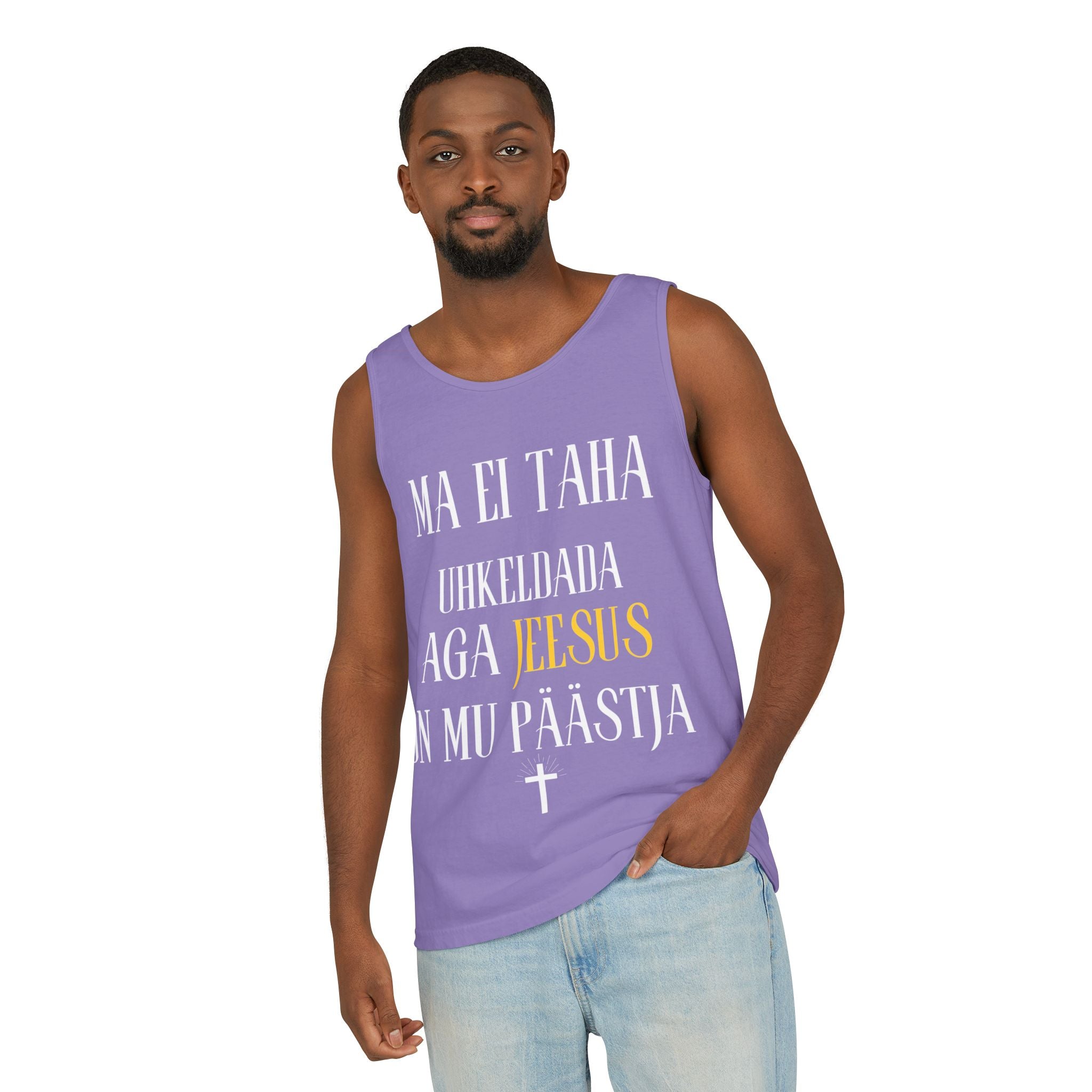 Jesus Minimalist Tank Top — Simple Gold Faith Graphic