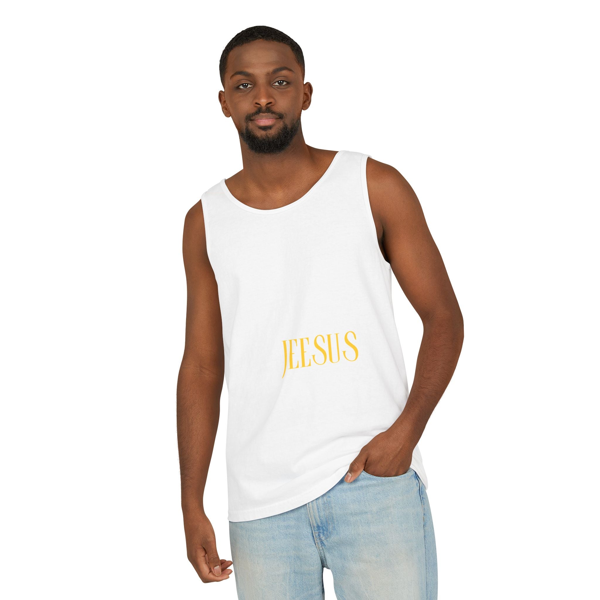 Jesus Minimalist Tank Top — Simple Gold Faith Graphic