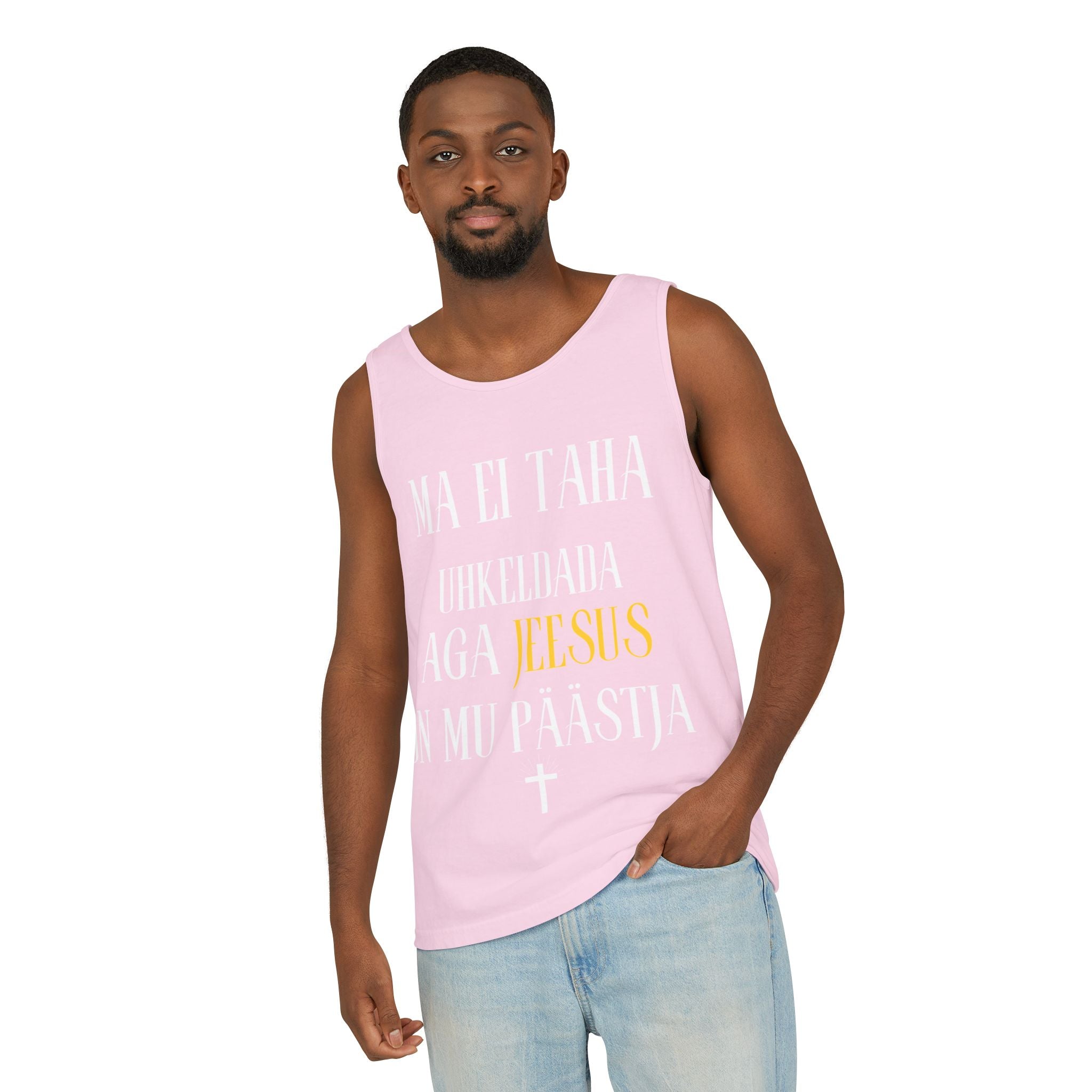 Jesus Minimalist Tank Top — Simple Gold Faith Graphic