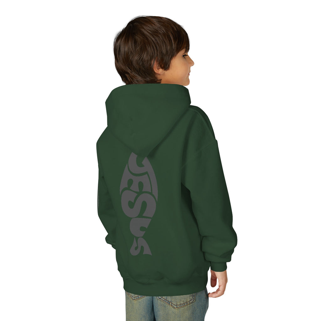 Youth Jesus Fish Hoodie — Christian Faith Graphic Hoodie for Kids