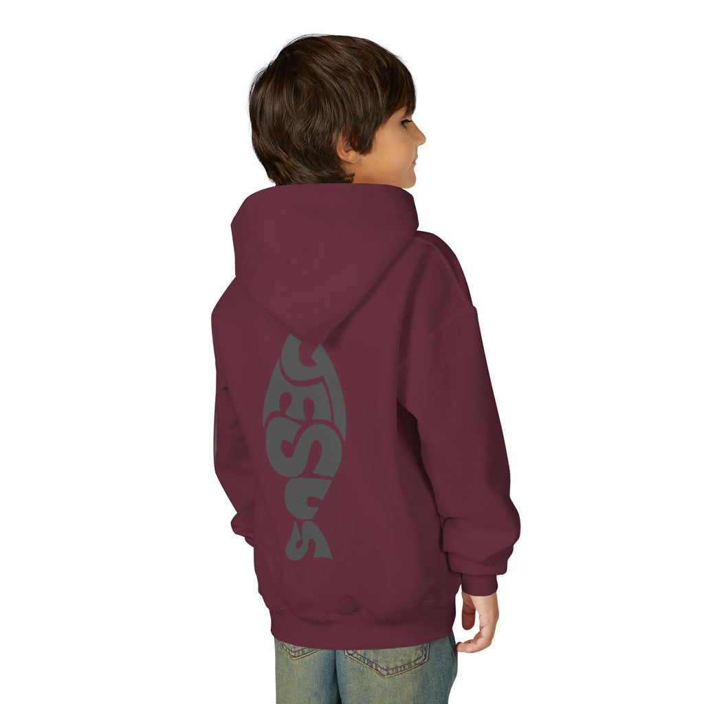 Youth Jesus Fish Hoodie — Christian Faith Graphic Hoodie for Kids