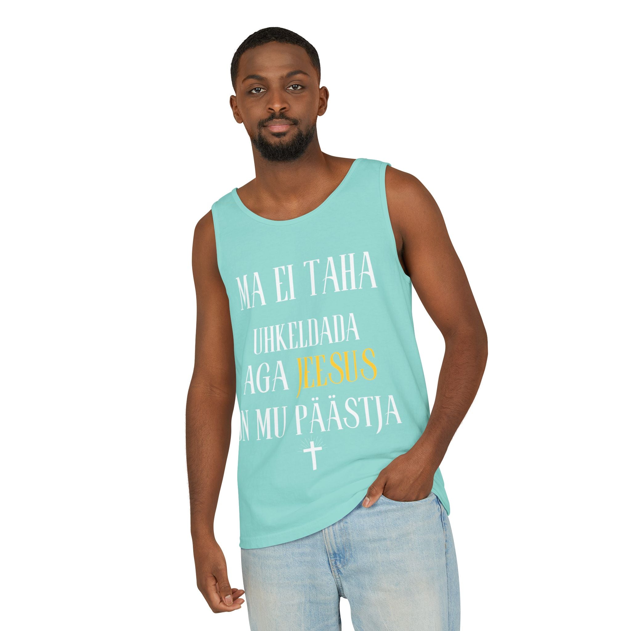 Jesus Minimalist Tank Top — Simple Gold Faith Graphic