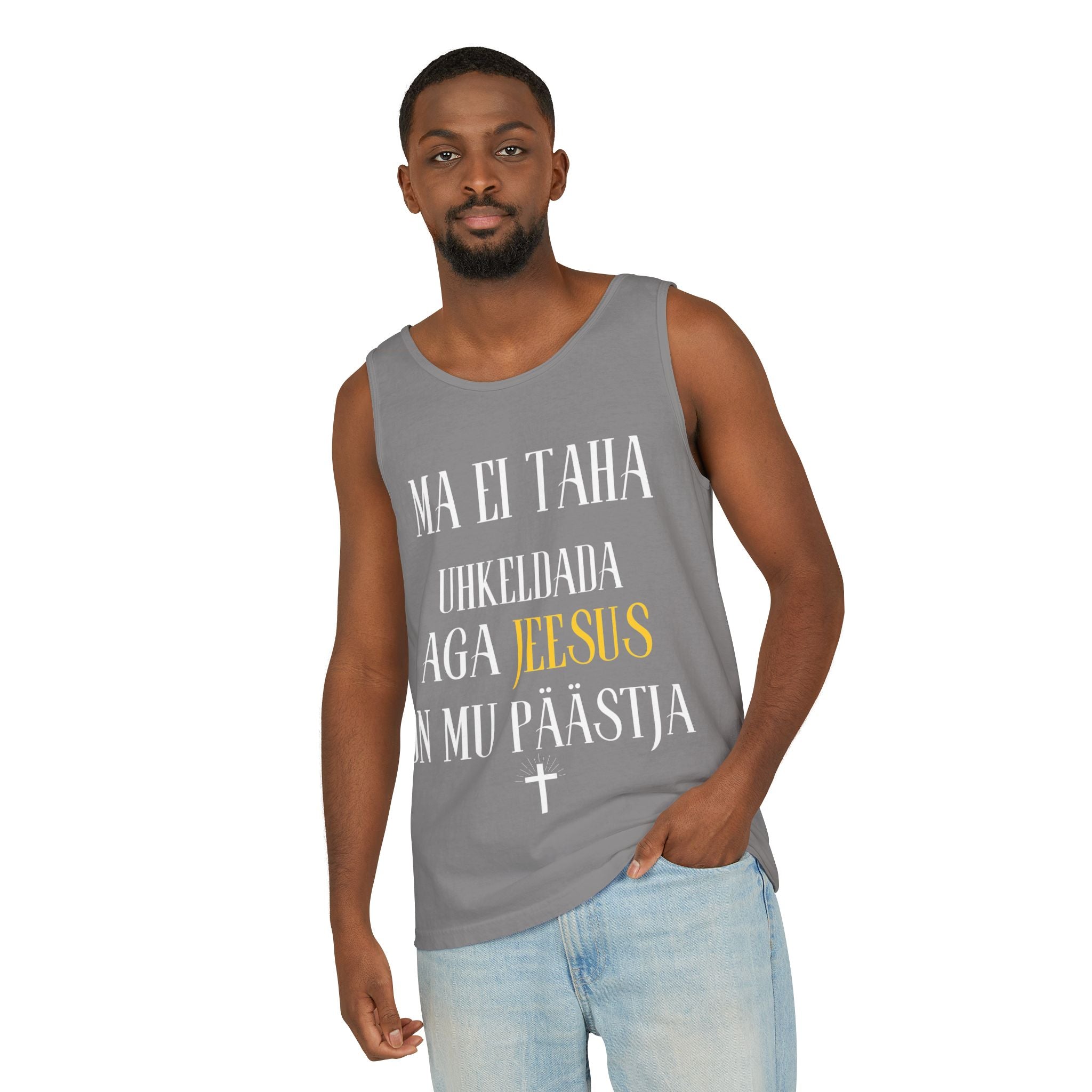 Jesus Minimalist Tank Top — Simple Gold Faith Graphic