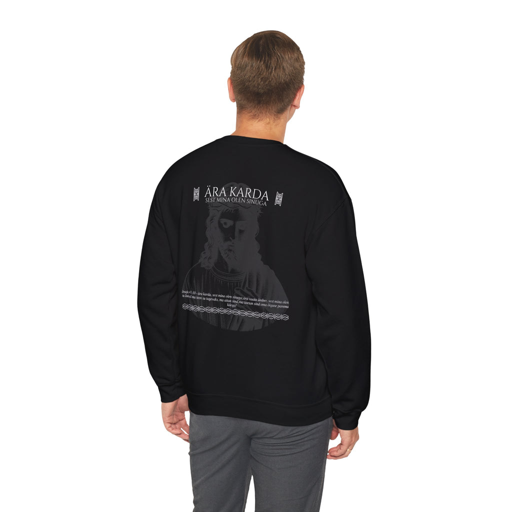 Praying Hands Crewneck Sweatshirt — "Looja Loodud Looming" Estonian Religious Graphic