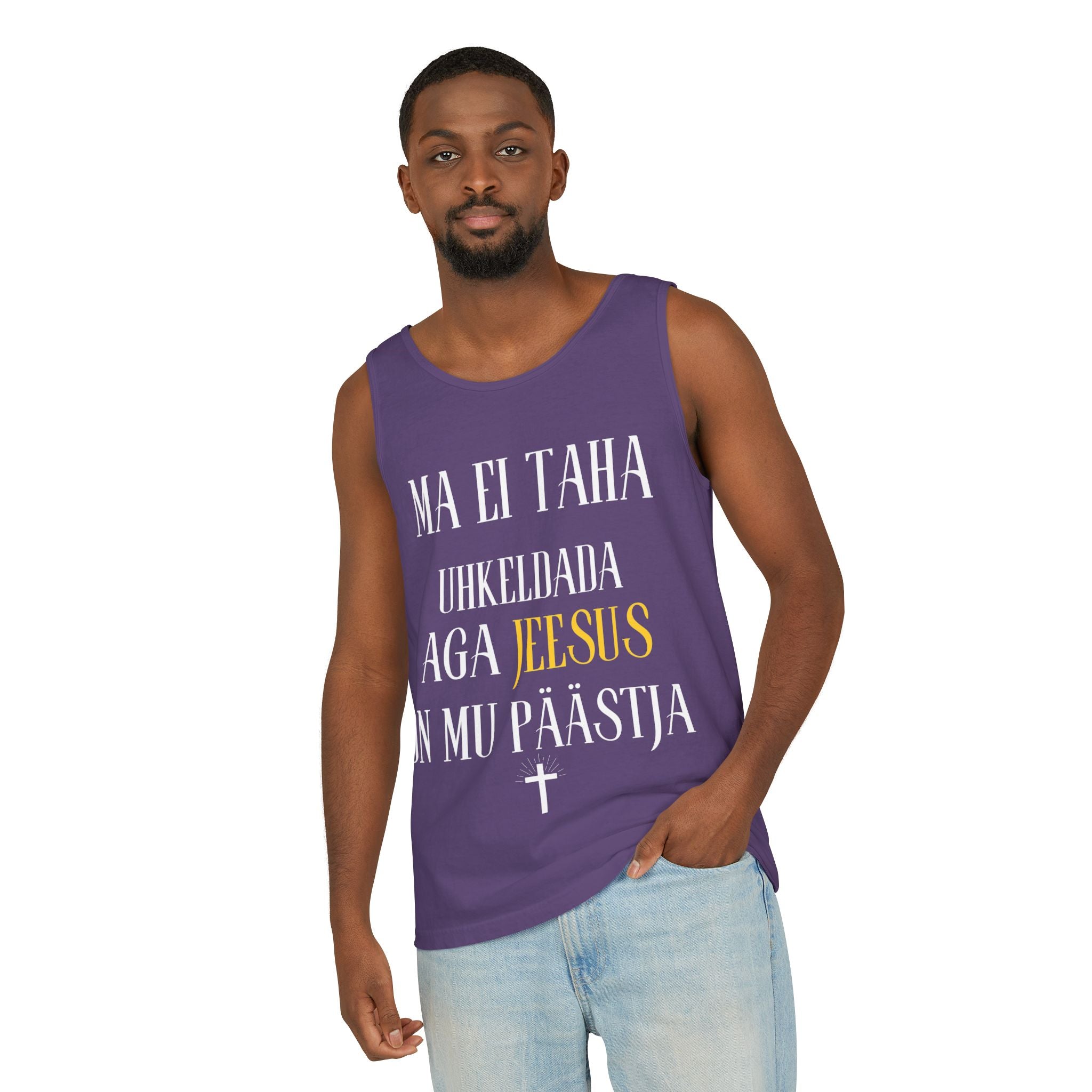 Jesus Minimalist Tank Top — Simple Gold Faith Graphic