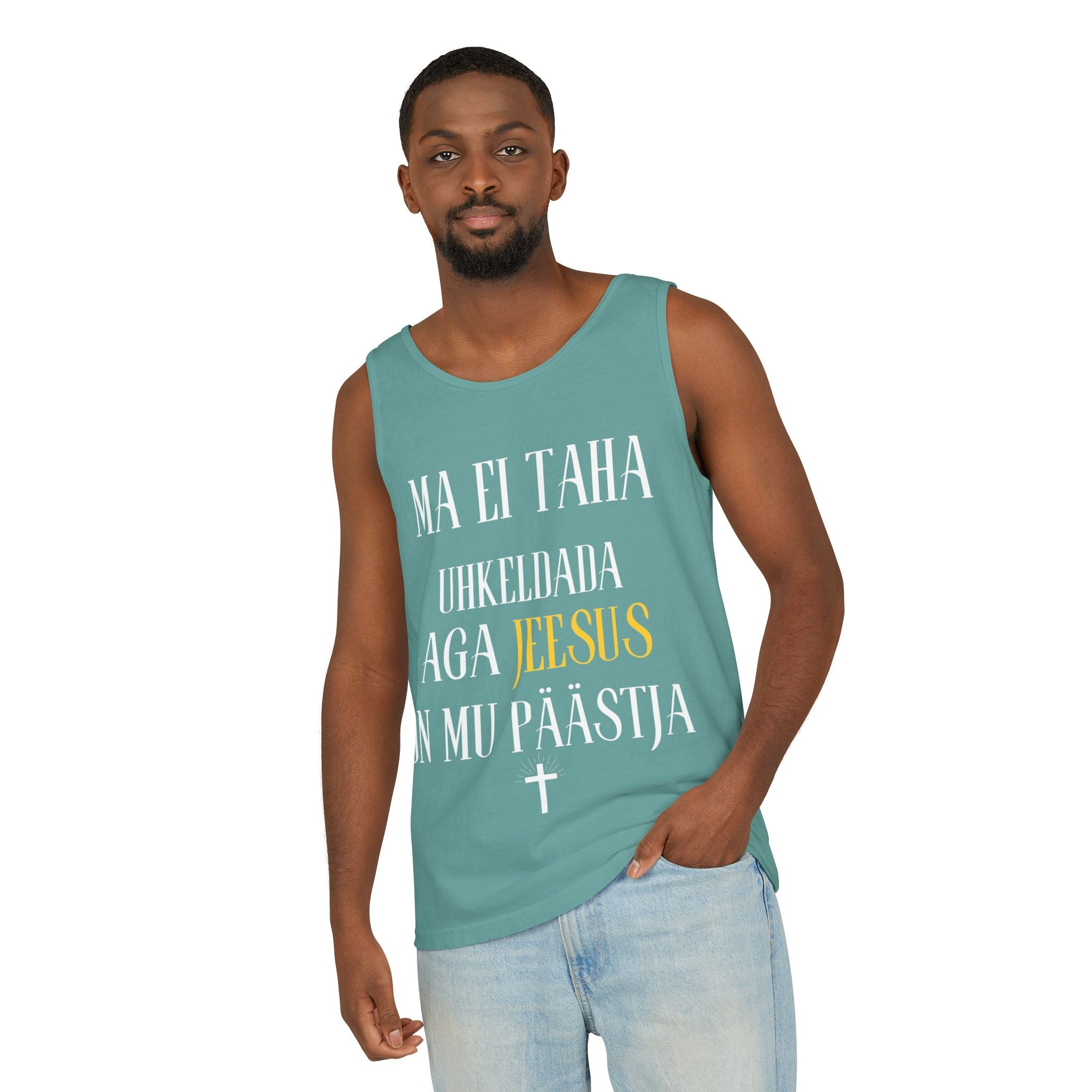 Jesus Minimalist Tank Top — Simple Gold Faith Graphic