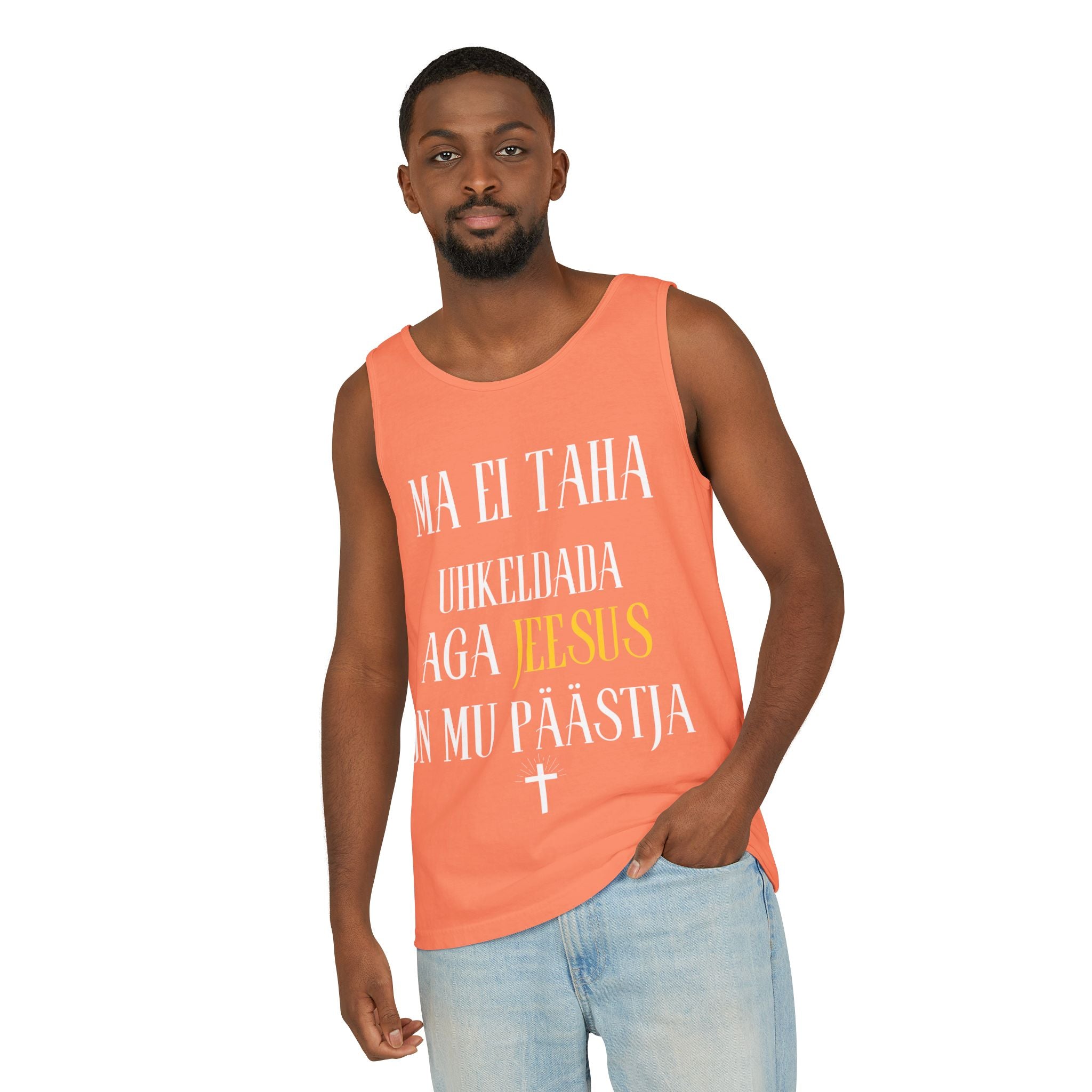 Jesus Minimalist Tank Top — Simple Gold Faith Graphic