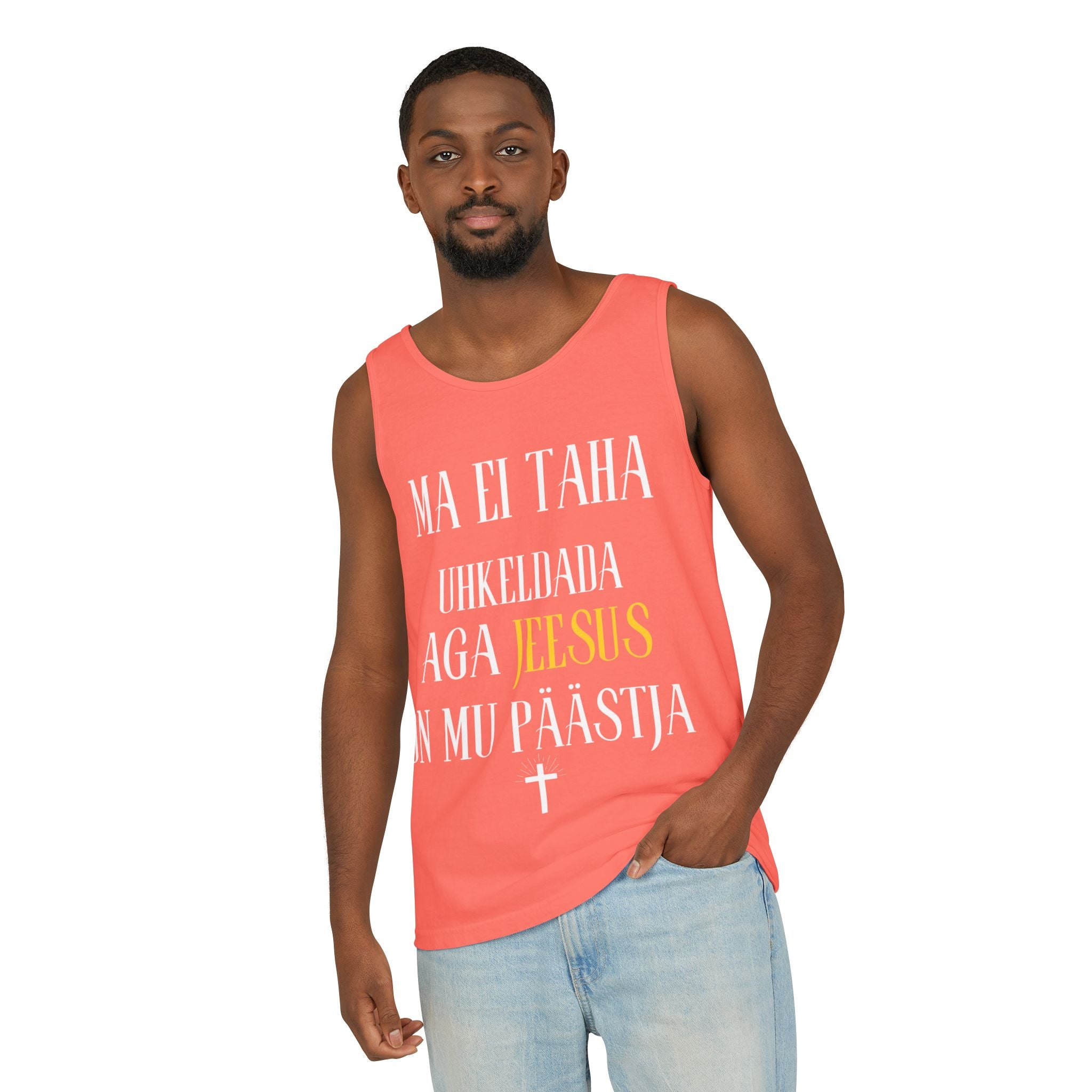 Jesus Minimalist Tank Top — Simple Gold Faith Graphic