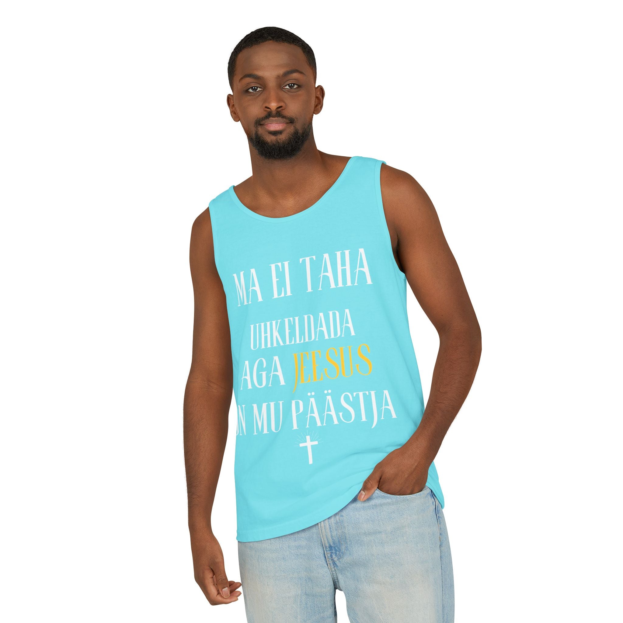 Jesus Minimalist Tank Top — Simple Gold Faith Graphic