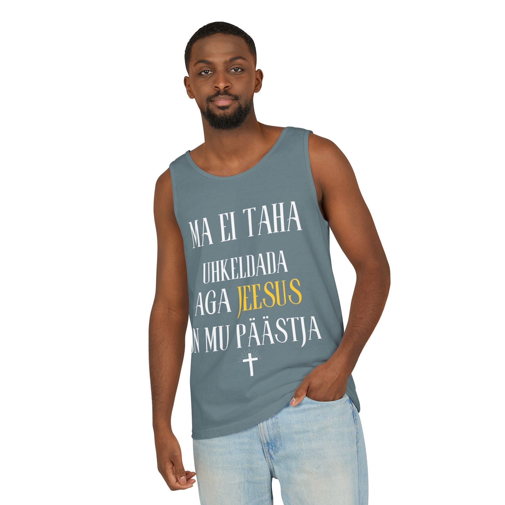 Jesus Minimalist Tank Top — Simple Gold Faith Graphic