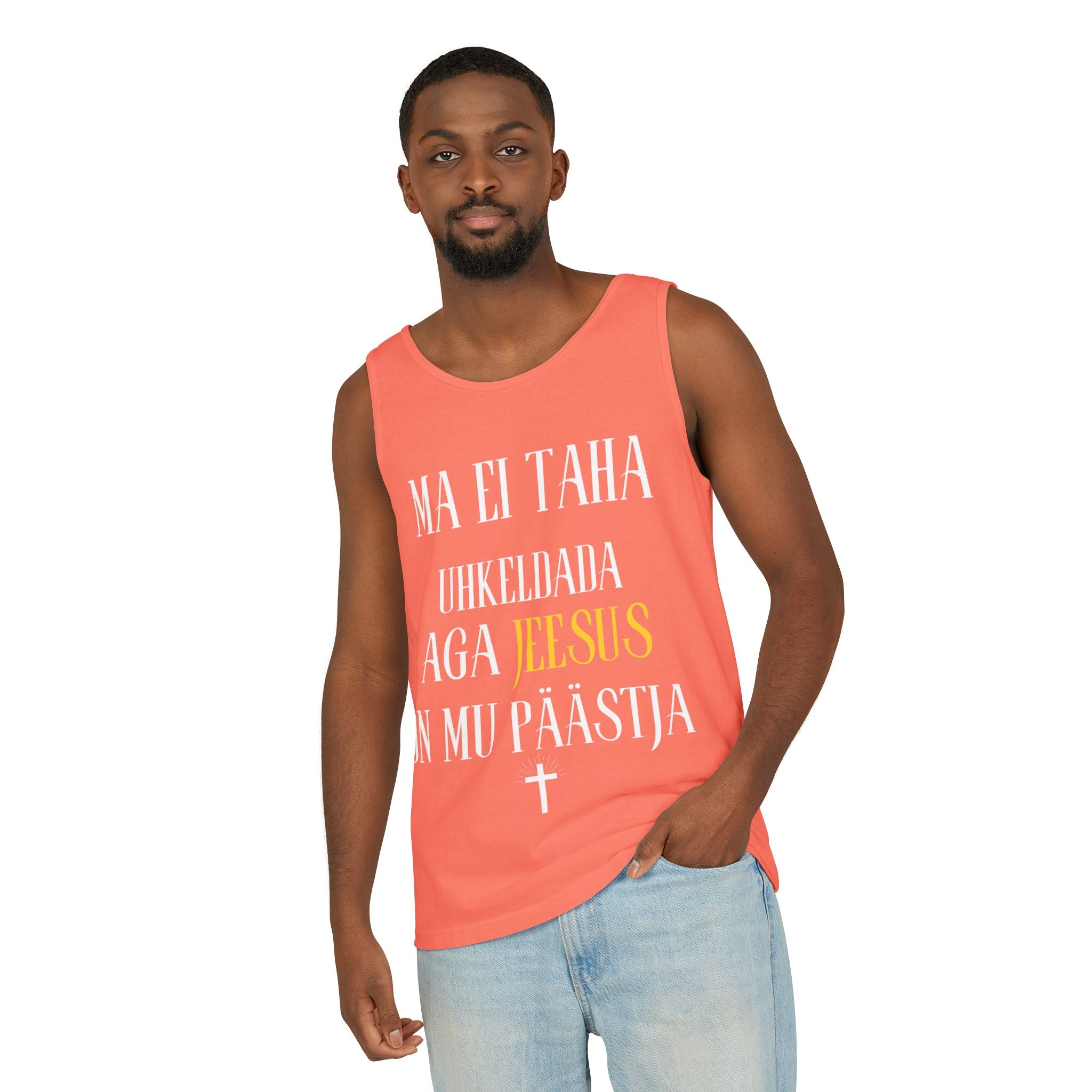 Jesus Minimalist Tank Top — Simple Gold Faith Graphic