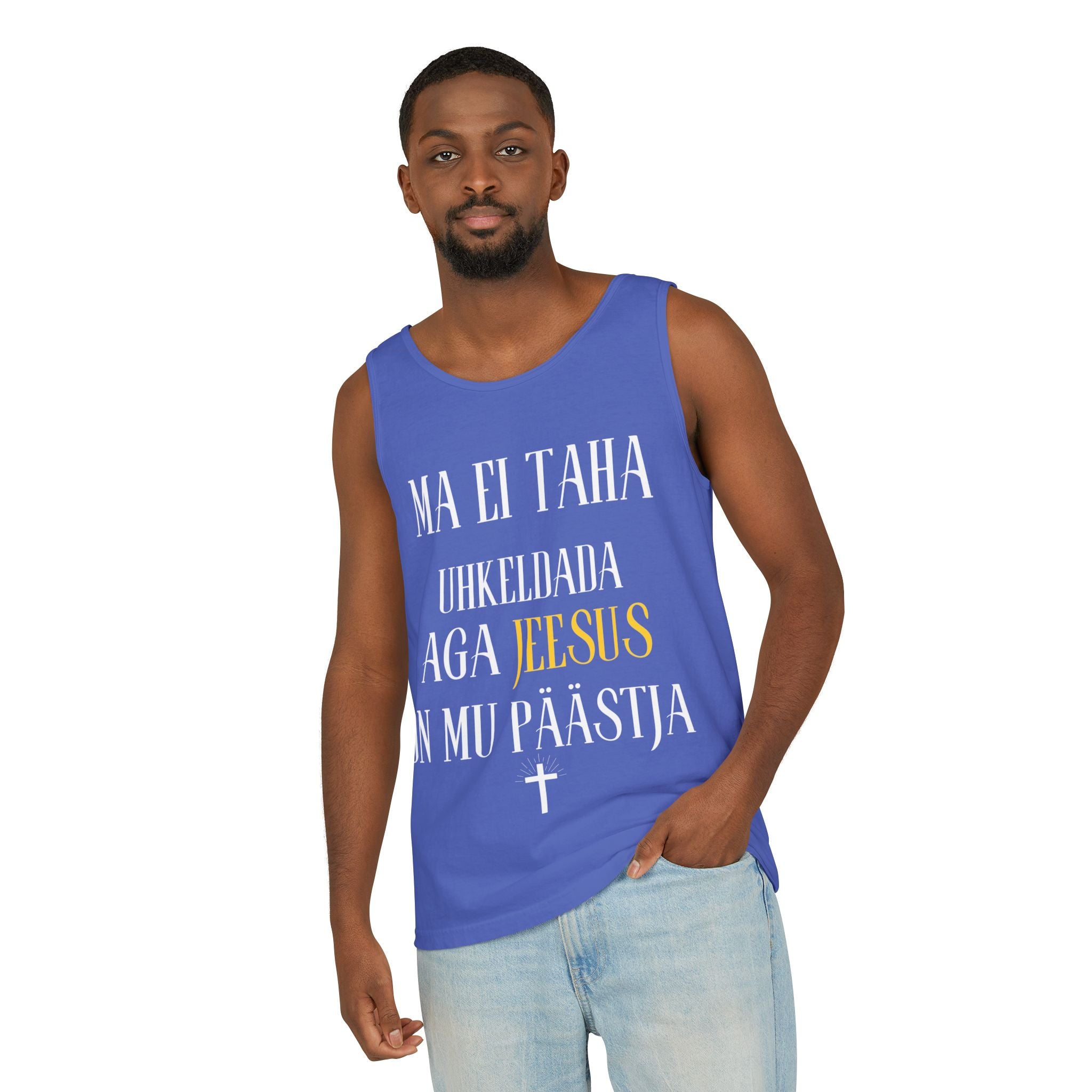 Jesus Minimalist Tank Top — Simple Gold Faith Graphic
