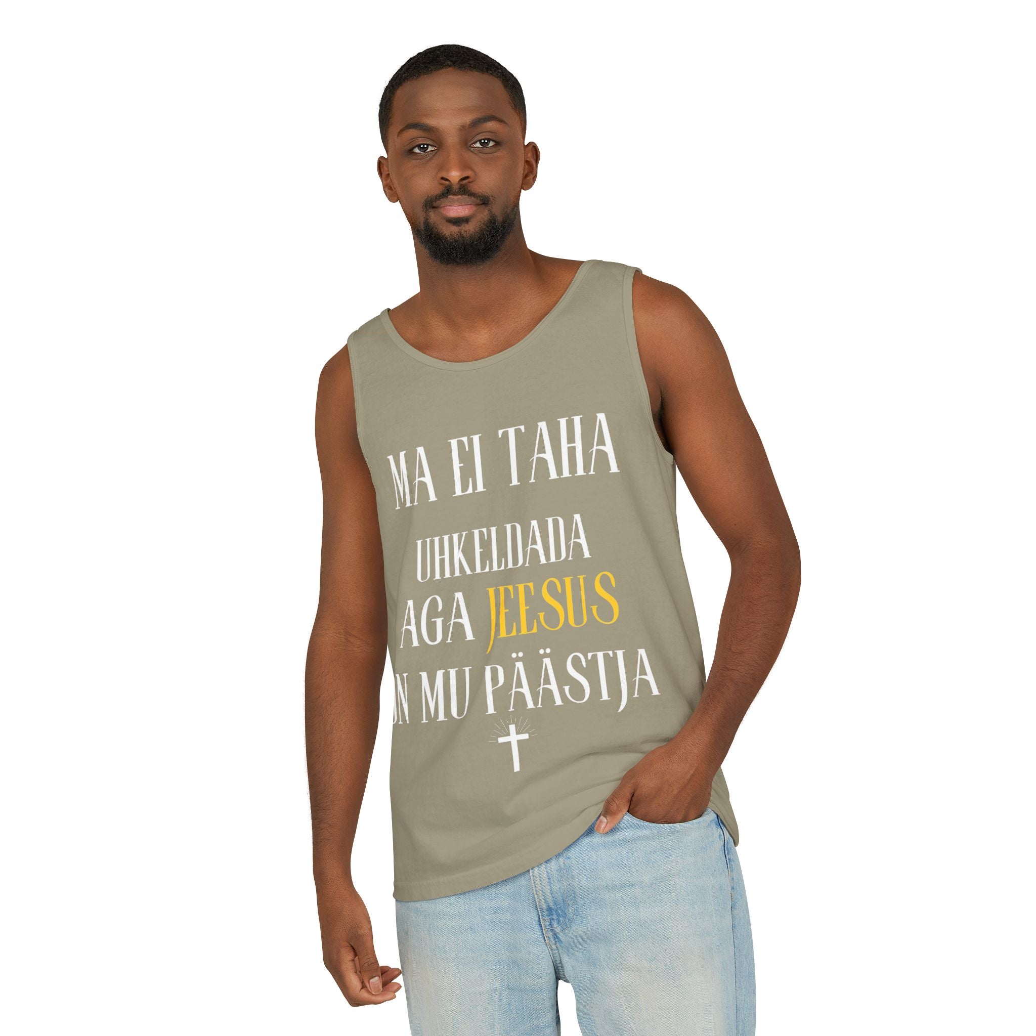 Jesus Minimalist Tank Top — Simple Gold Faith Graphic