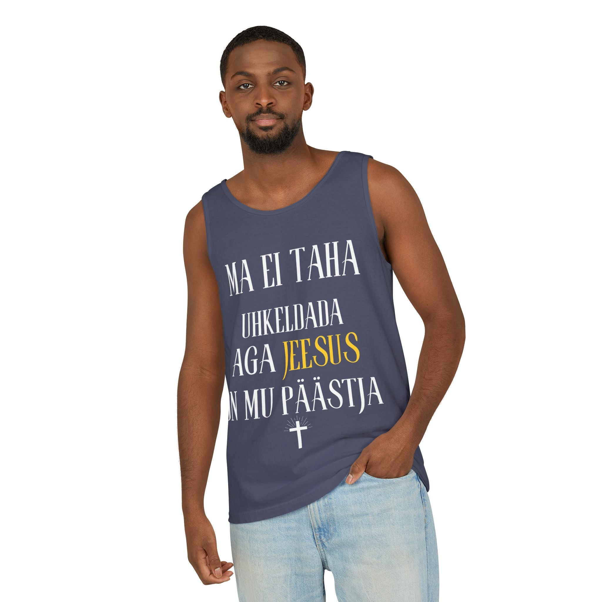 Jesus Minimalist Tank Top — Simple Gold Faith Graphic