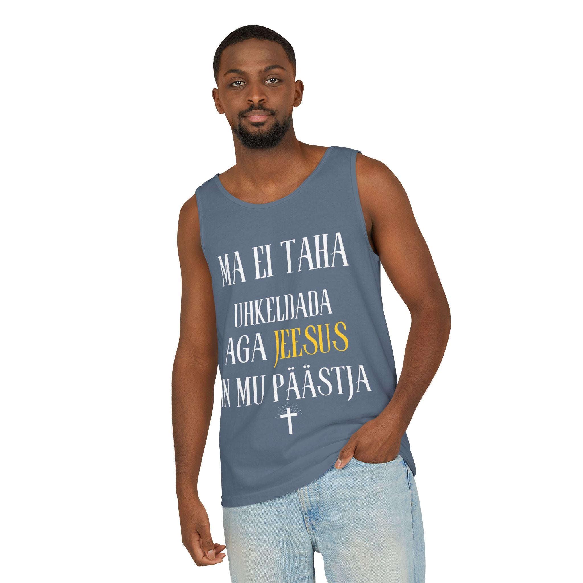 Jesus Minimalist Tank Top — Simple Gold Faith Graphic