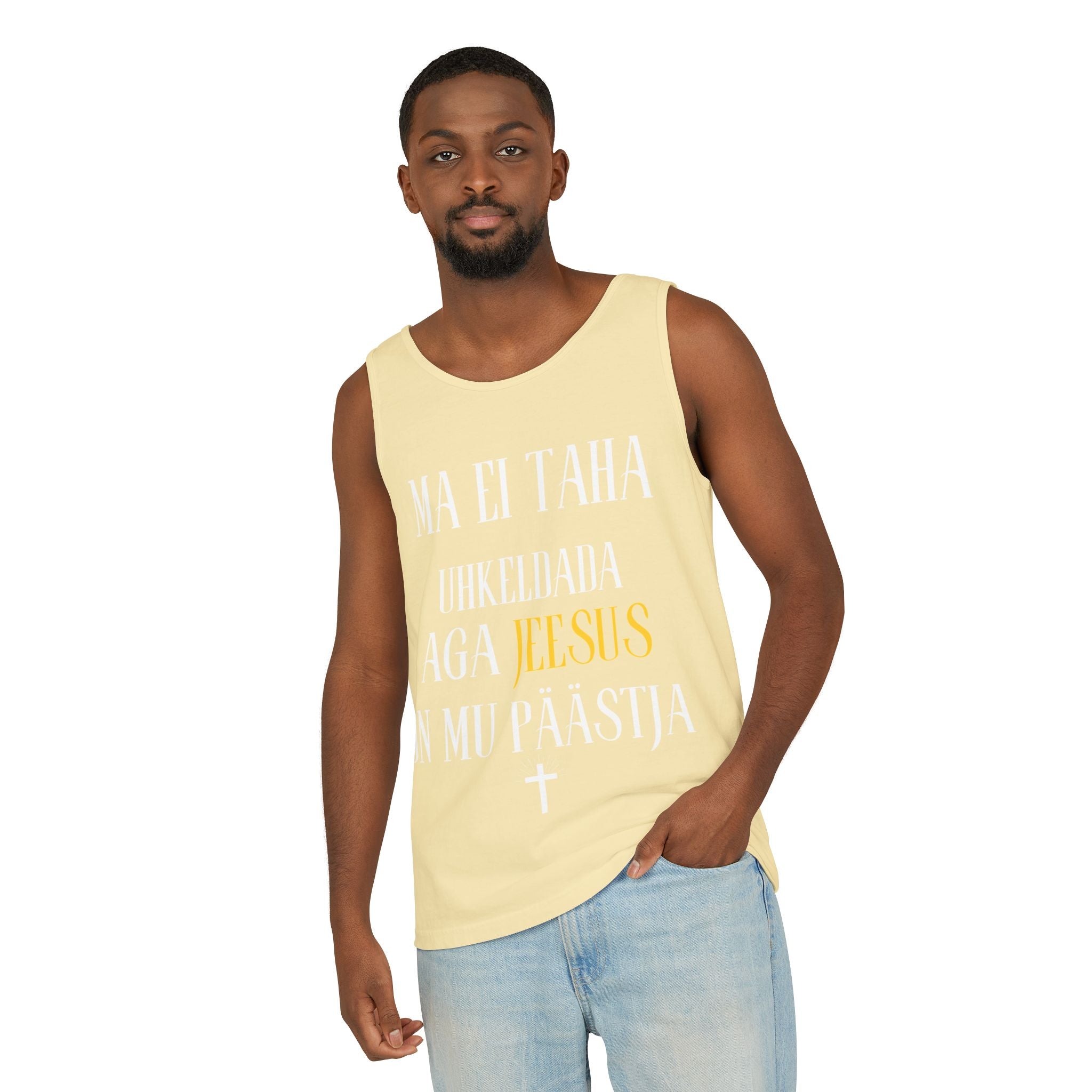 Jesus Minimalist Tank Top — Simple Gold Faith Graphic