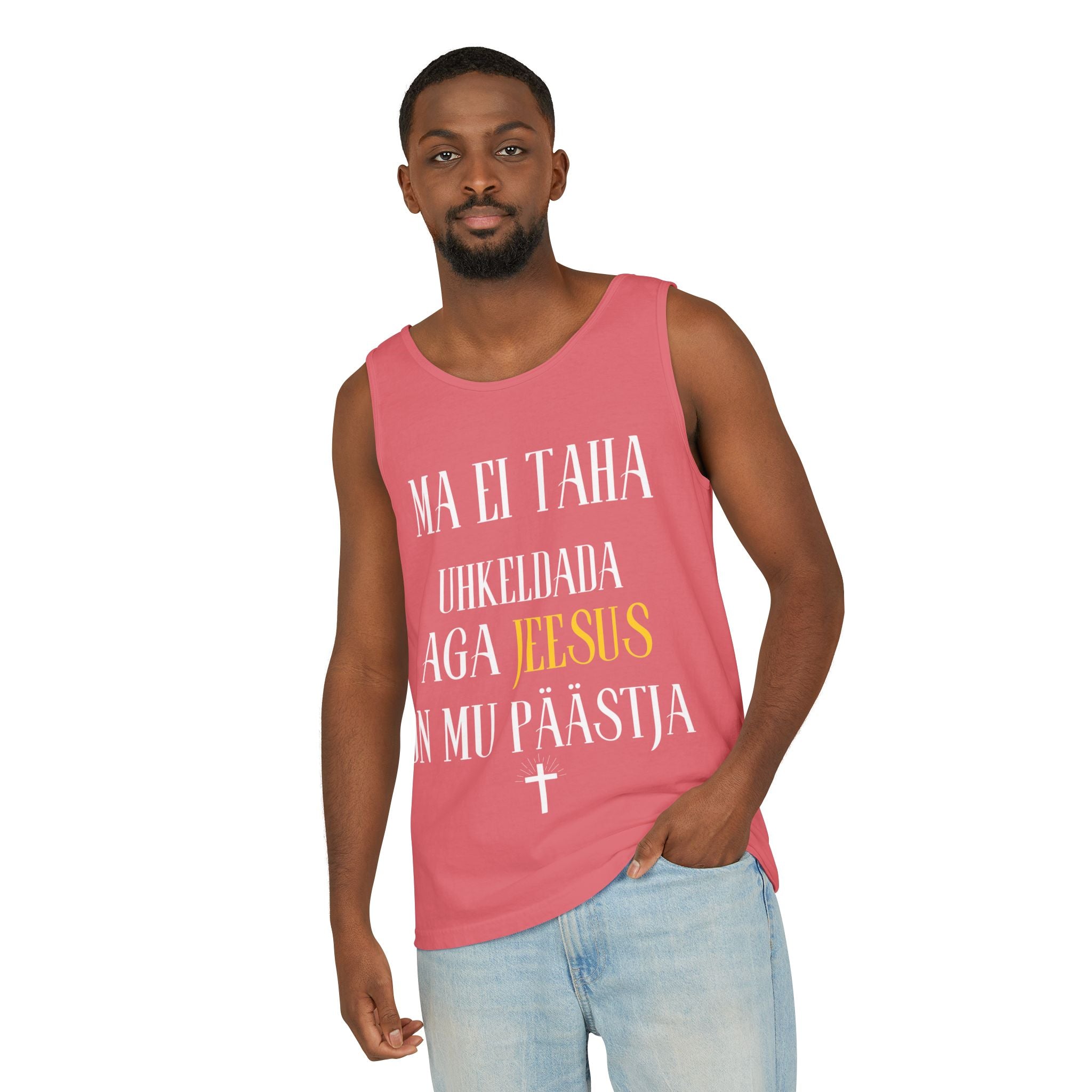 Jesus Minimalist Tank Top — Simple Gold Faith Graphic