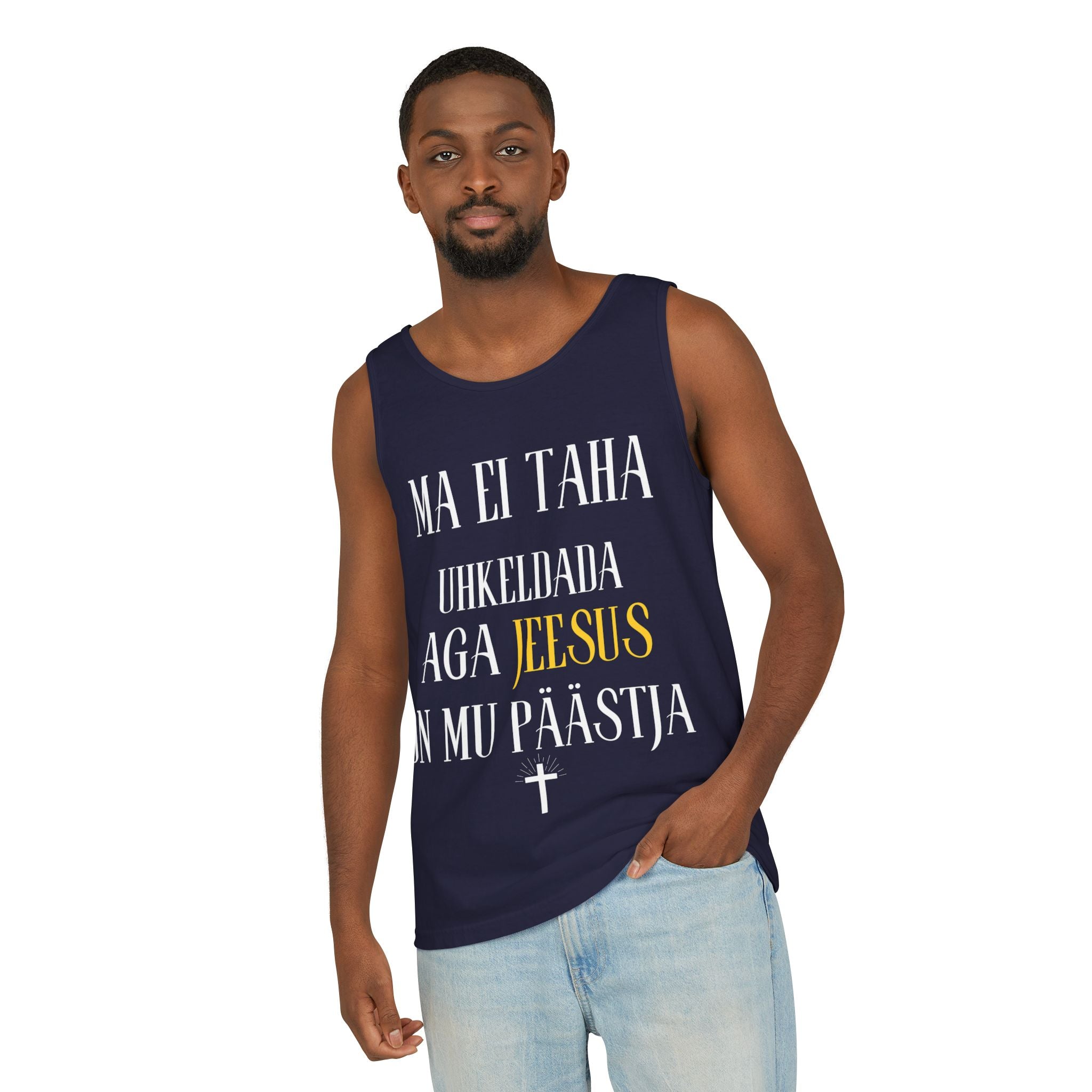 Jesus Minimalist Tank Top — Simple Gold Faith Graphic