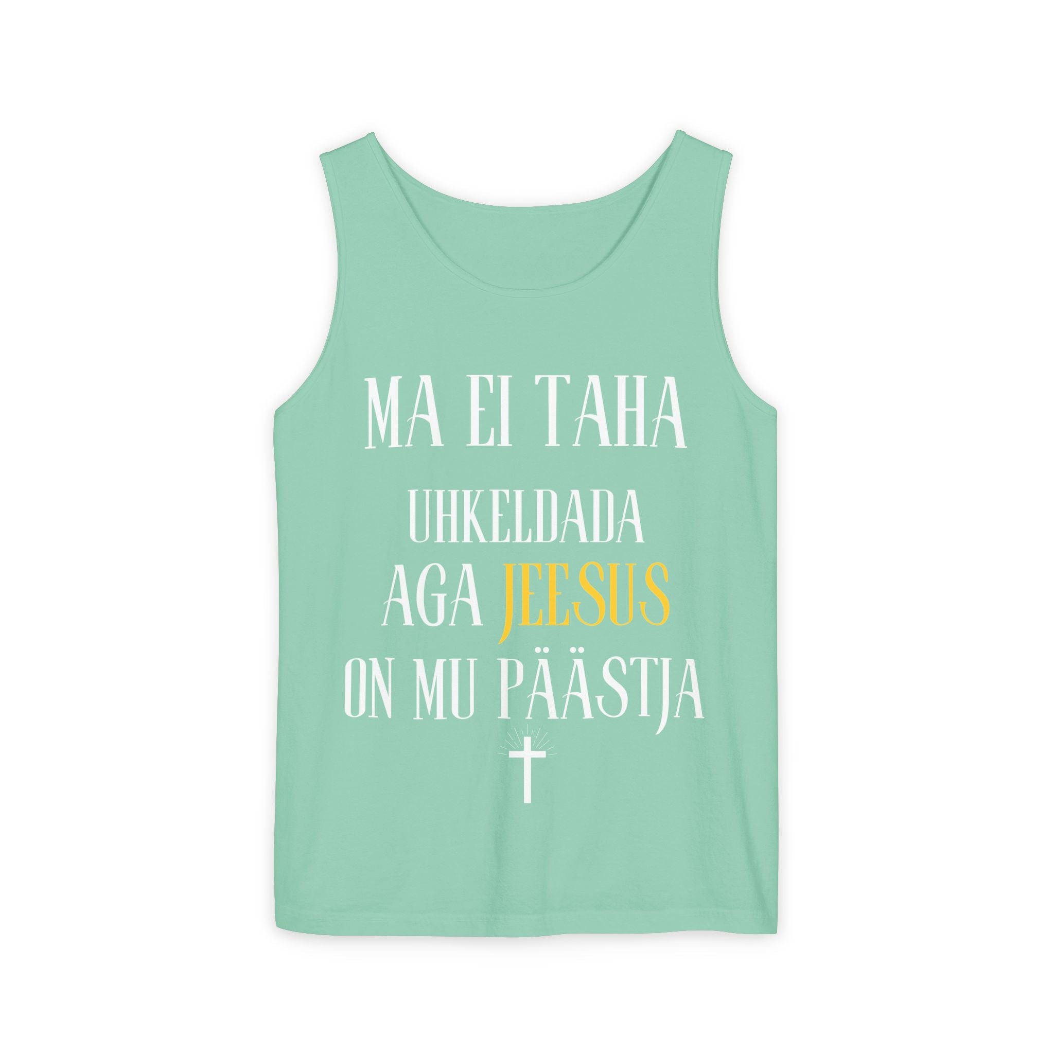 Jesus Minimalist Tank Top — Simple Gold Faith Graphic
