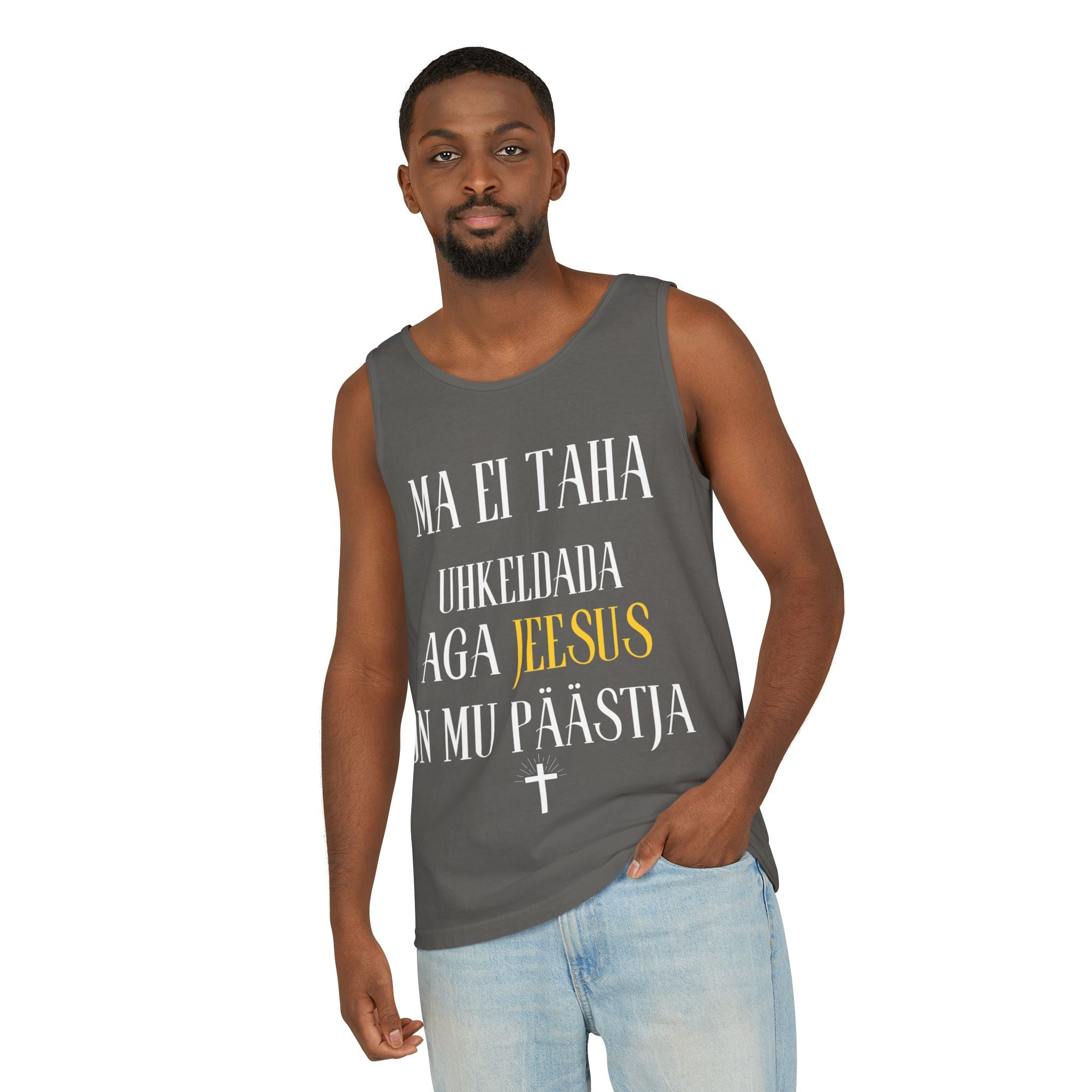 Jesus Minimalist Tank Top — Simple Gold Faith Graphic