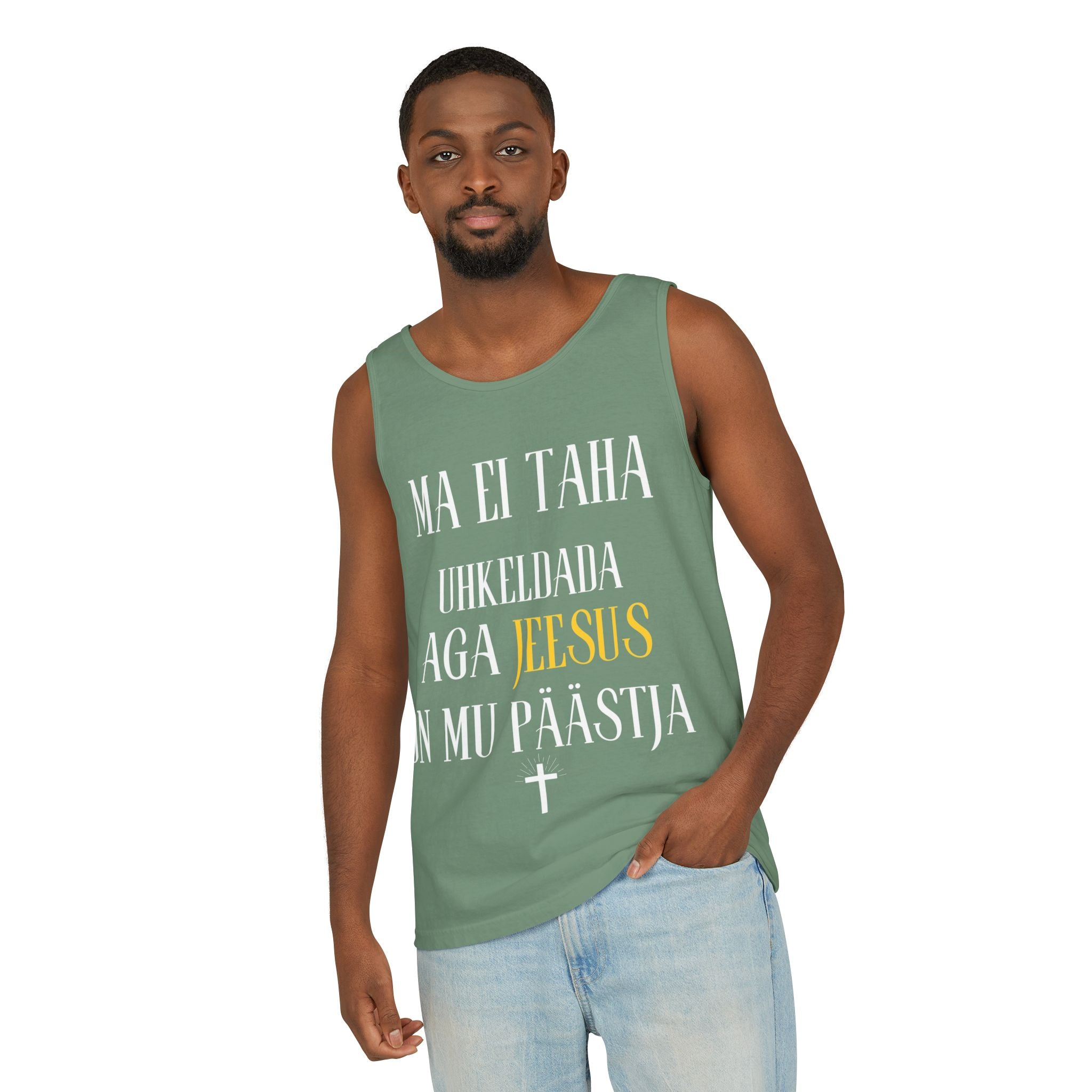 Jesus Minimalist Tank Top — Simple Gold Faith Graphic