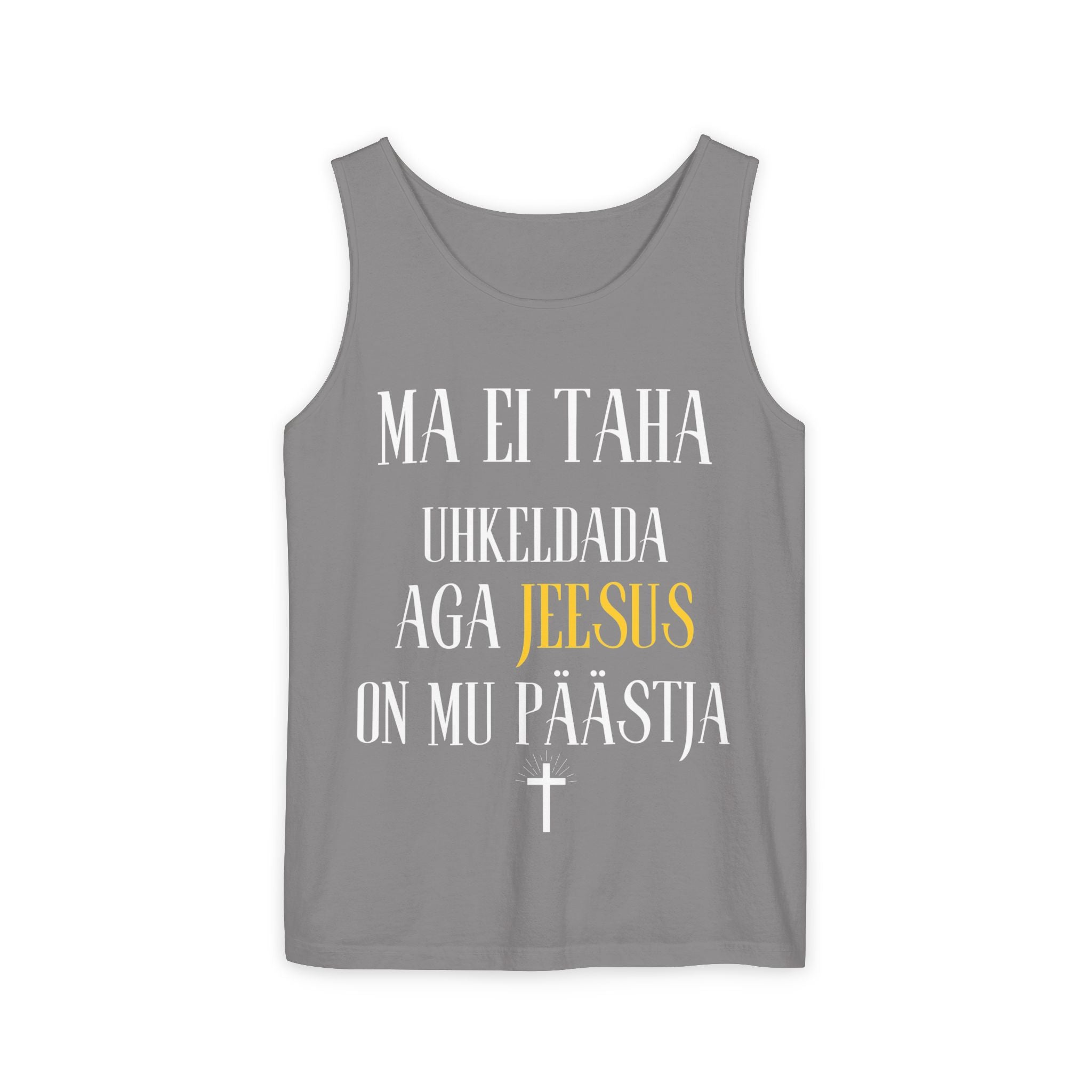 Jesus Minimalist Tank Top — Simple Gold Faith Graphic