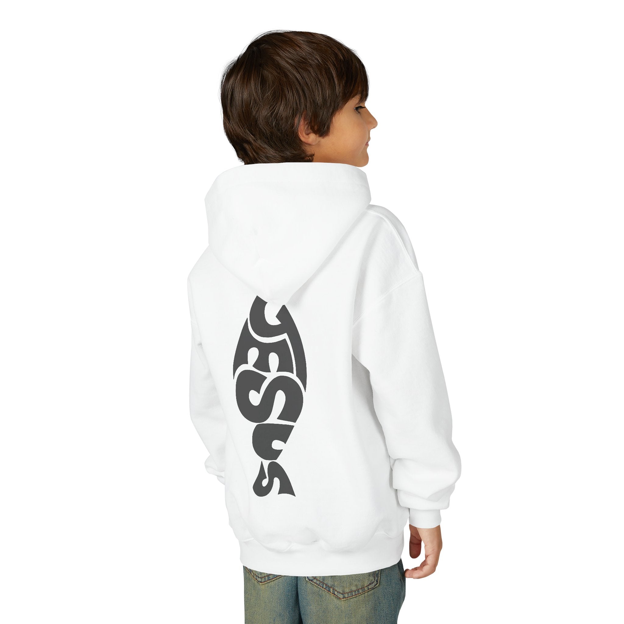Youth Jesus Fish Hoodie — Christian Faith Graphic Hoodie for Kids