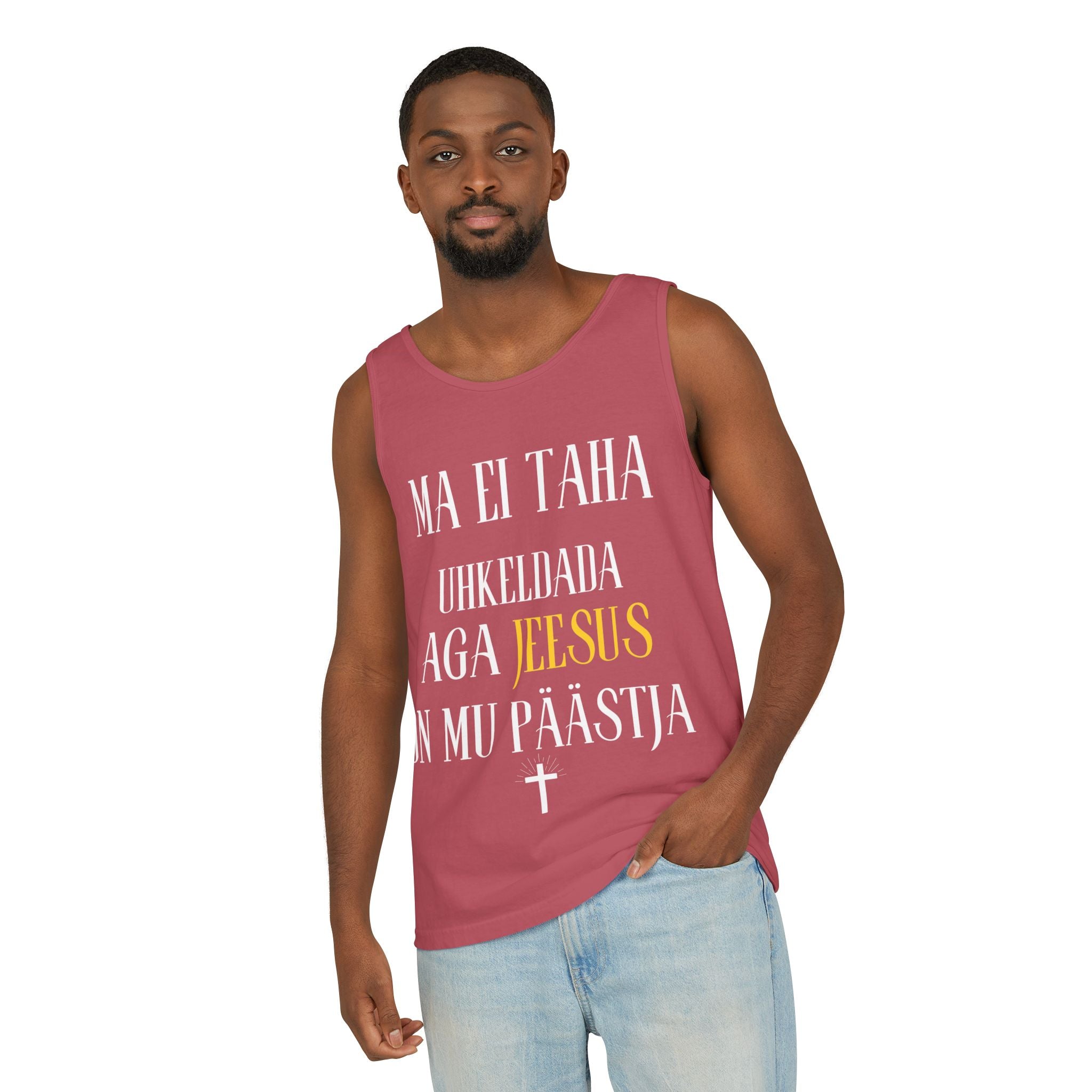 Jesus Minimalist Tank Top — Simple Gold Faith Graphic