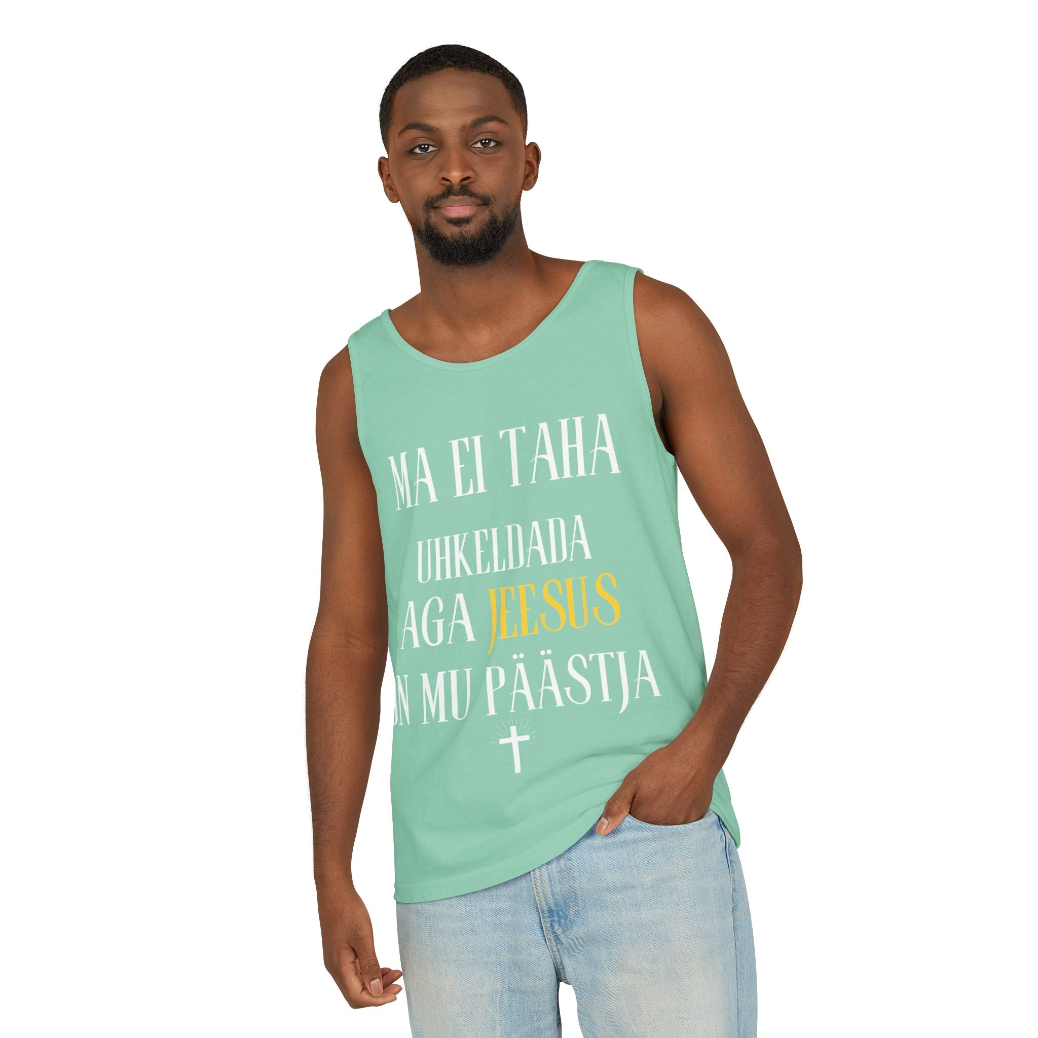 Jesus Minimalist Tank Top — Simple Gold Faith Graphic