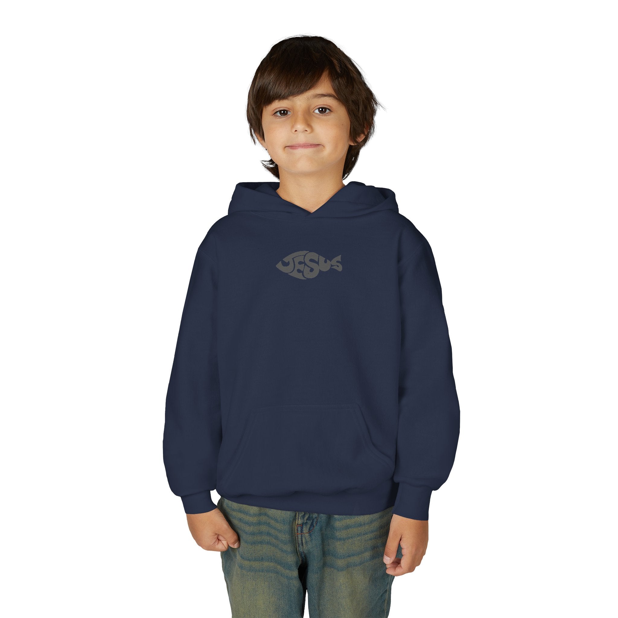 Youth Jesus Fish Hoodie — Christian Faith Graphic Hoodie for Kids