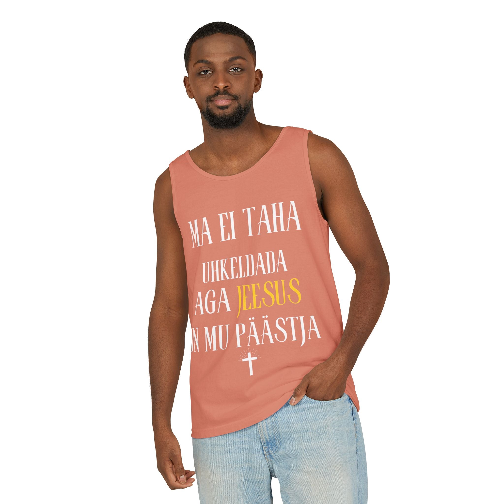 Jesus Minimalist Tank Top — Simple Gold Faith Graphic