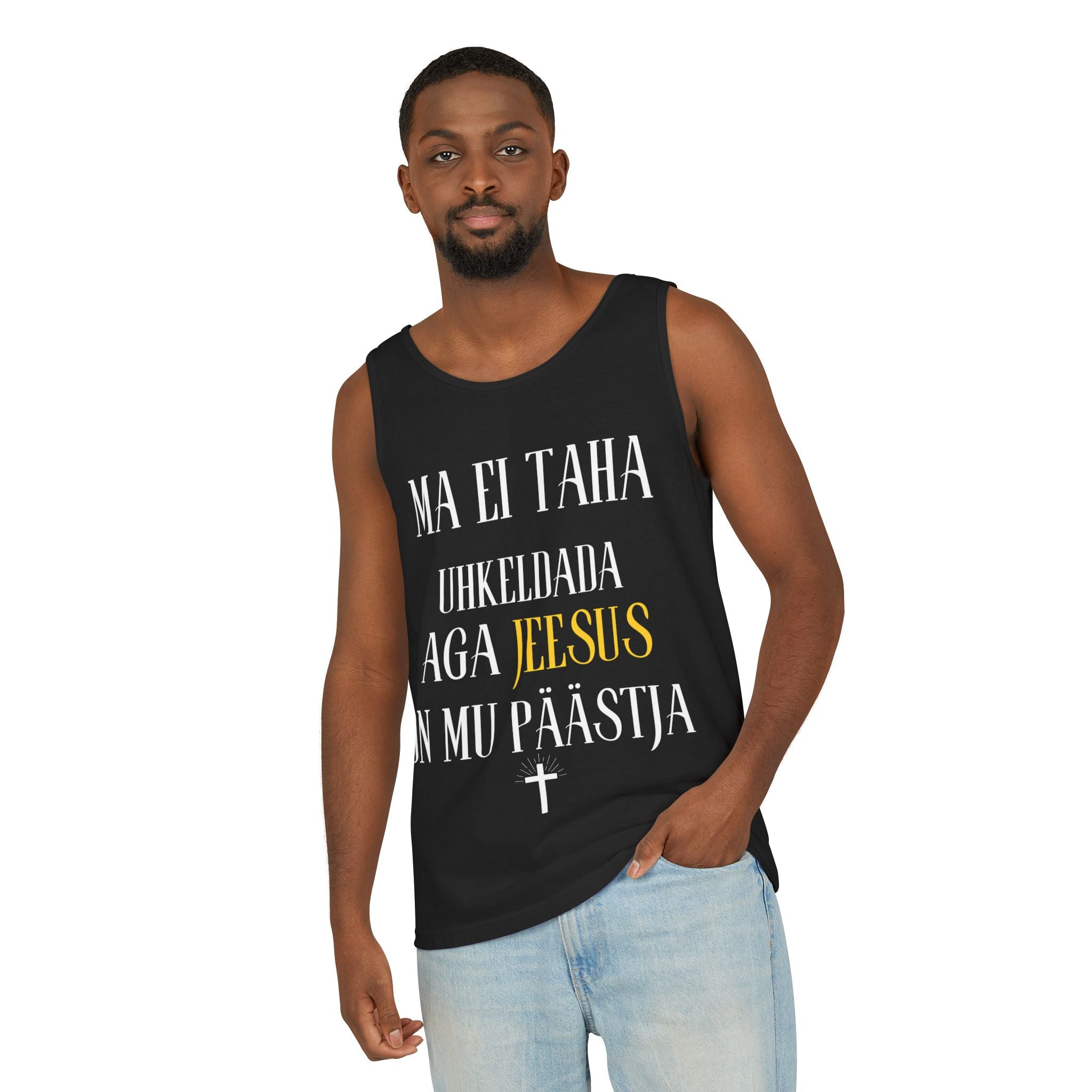 Jesus Minimalist Tank Top — Simple Gold Faith Graphic