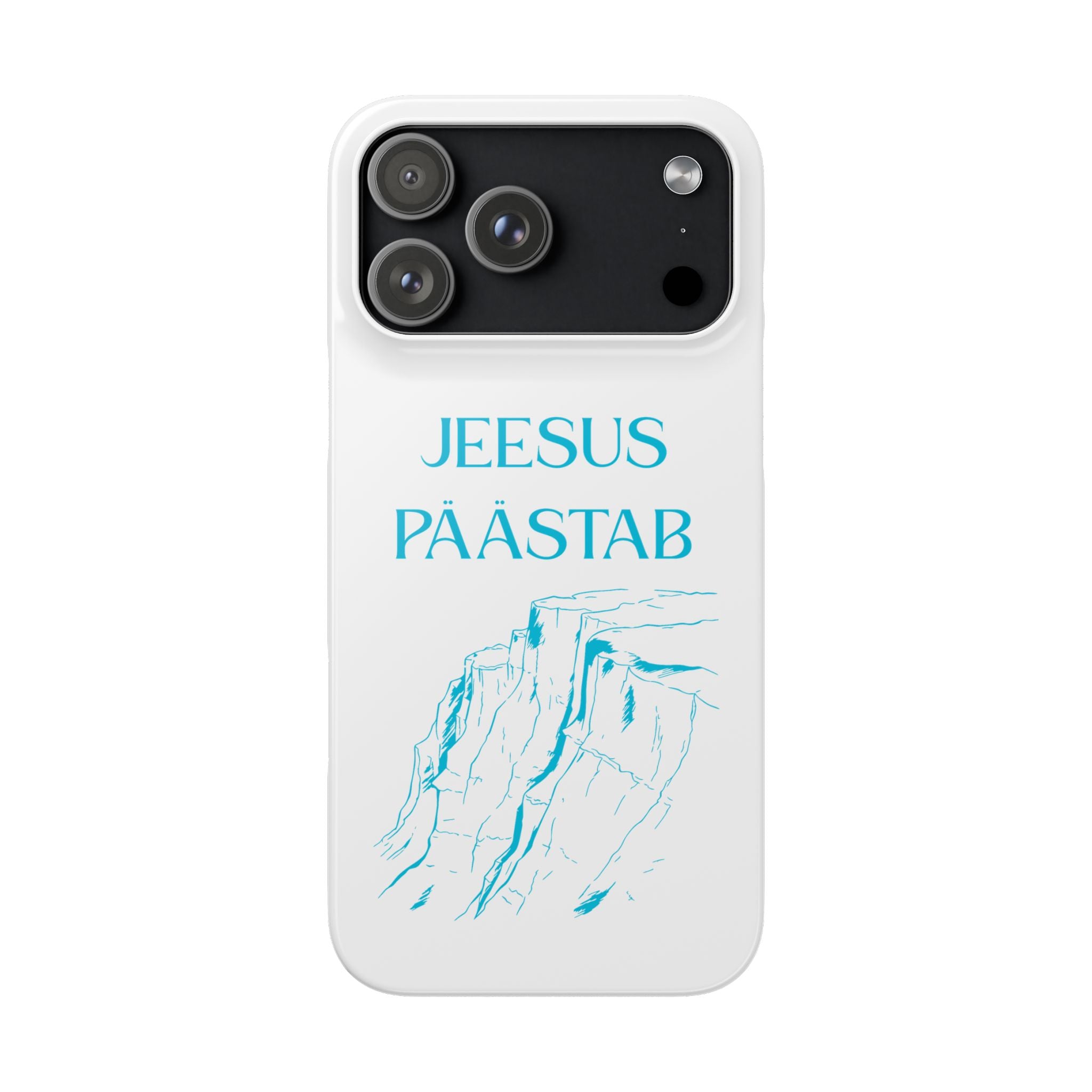 Phone Case — "Jeesus Päästab" Faith Phone Cover with Mountain Sketch