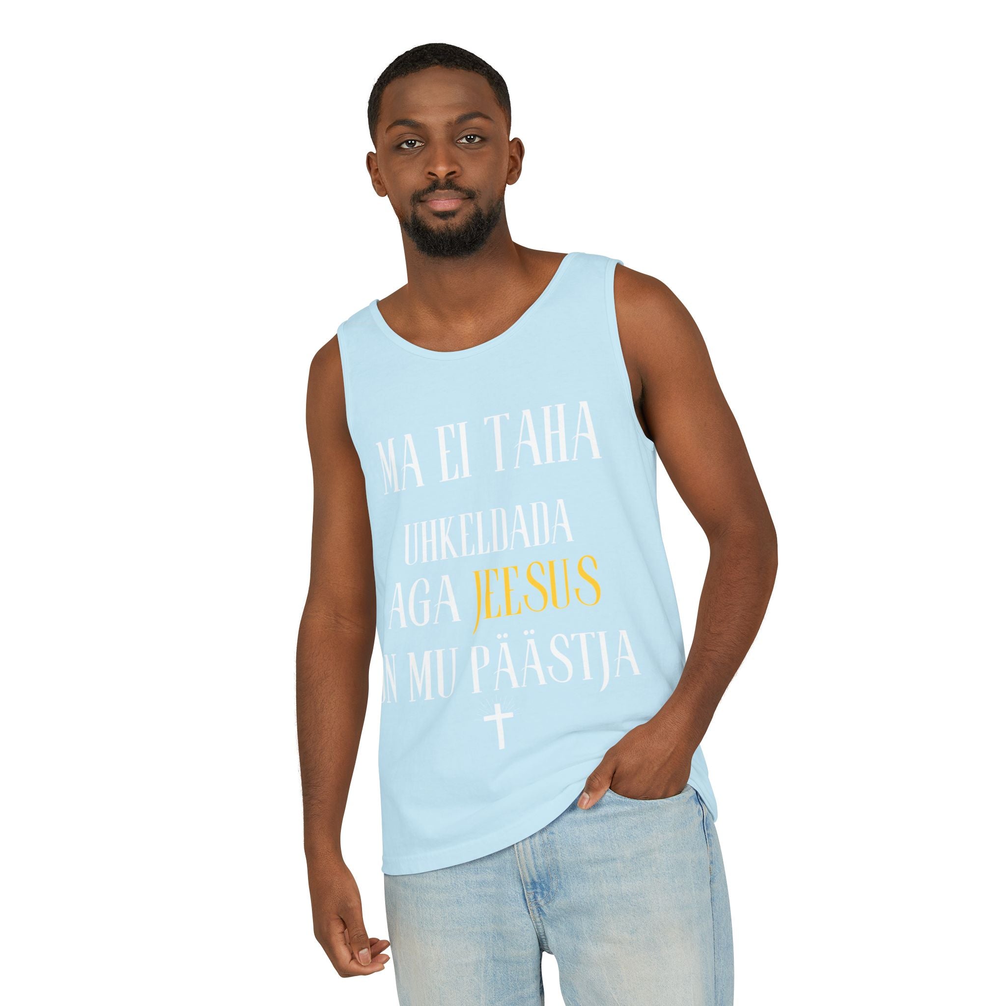 Jesus Minimalist Tank Top — Simple Gold Faith Graphic