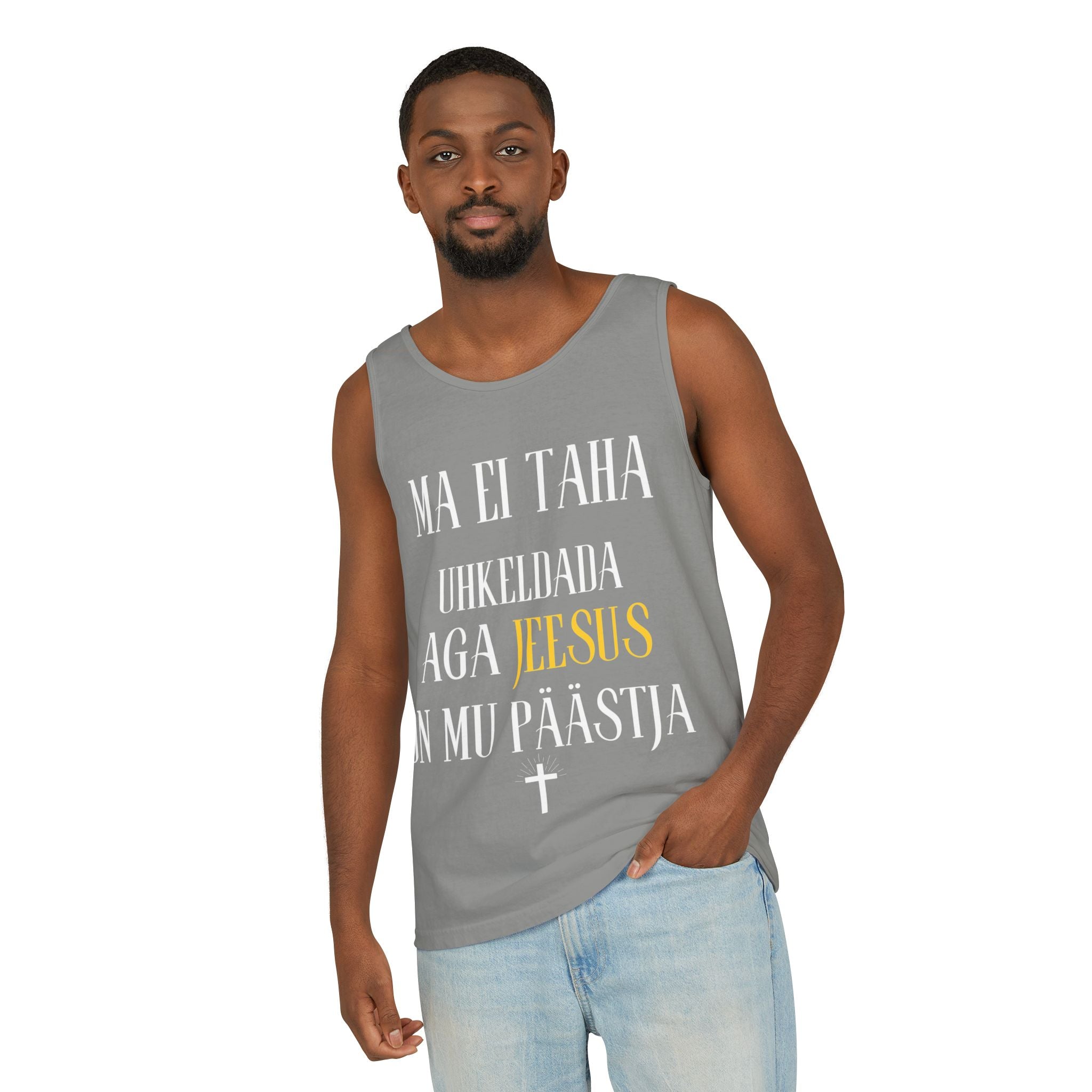 Jesus Minimalist Tank Top — Simple Gold Faith Graphic