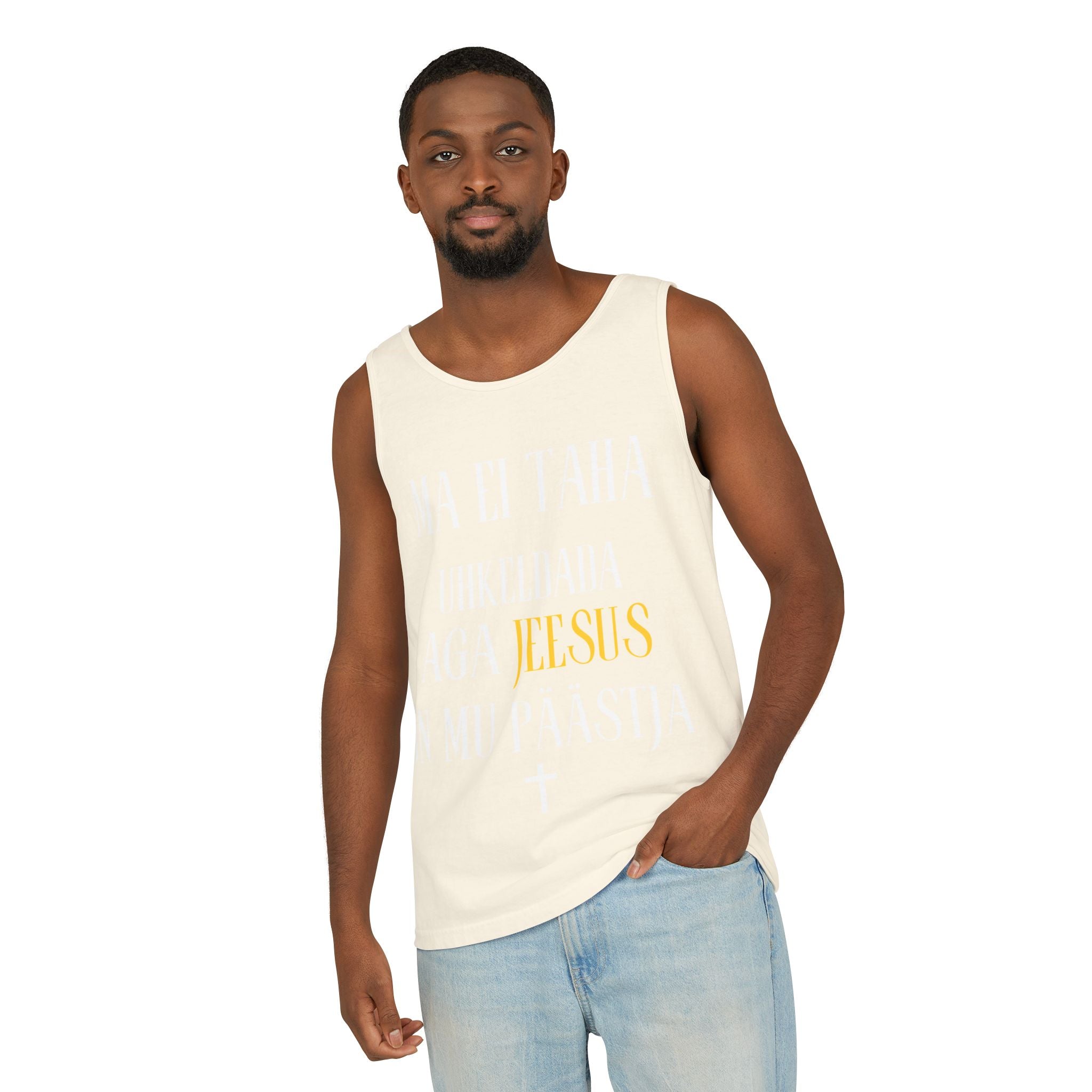 Jesus Minimalist Tank Top — Simple Gold Faith Graphic