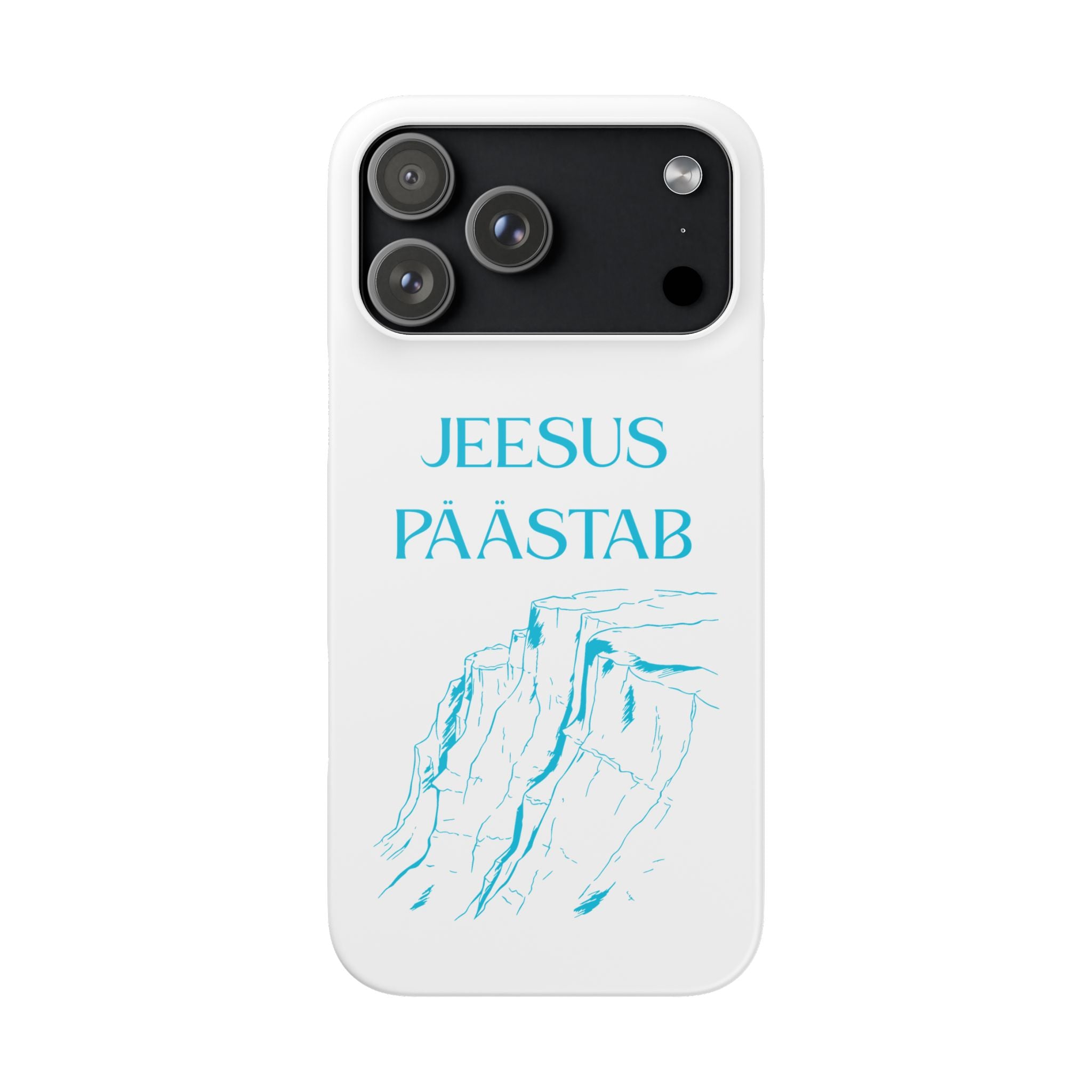 Phone Case — "Jeesus Päästab" Faith Phone Cover with Mountain Sketch