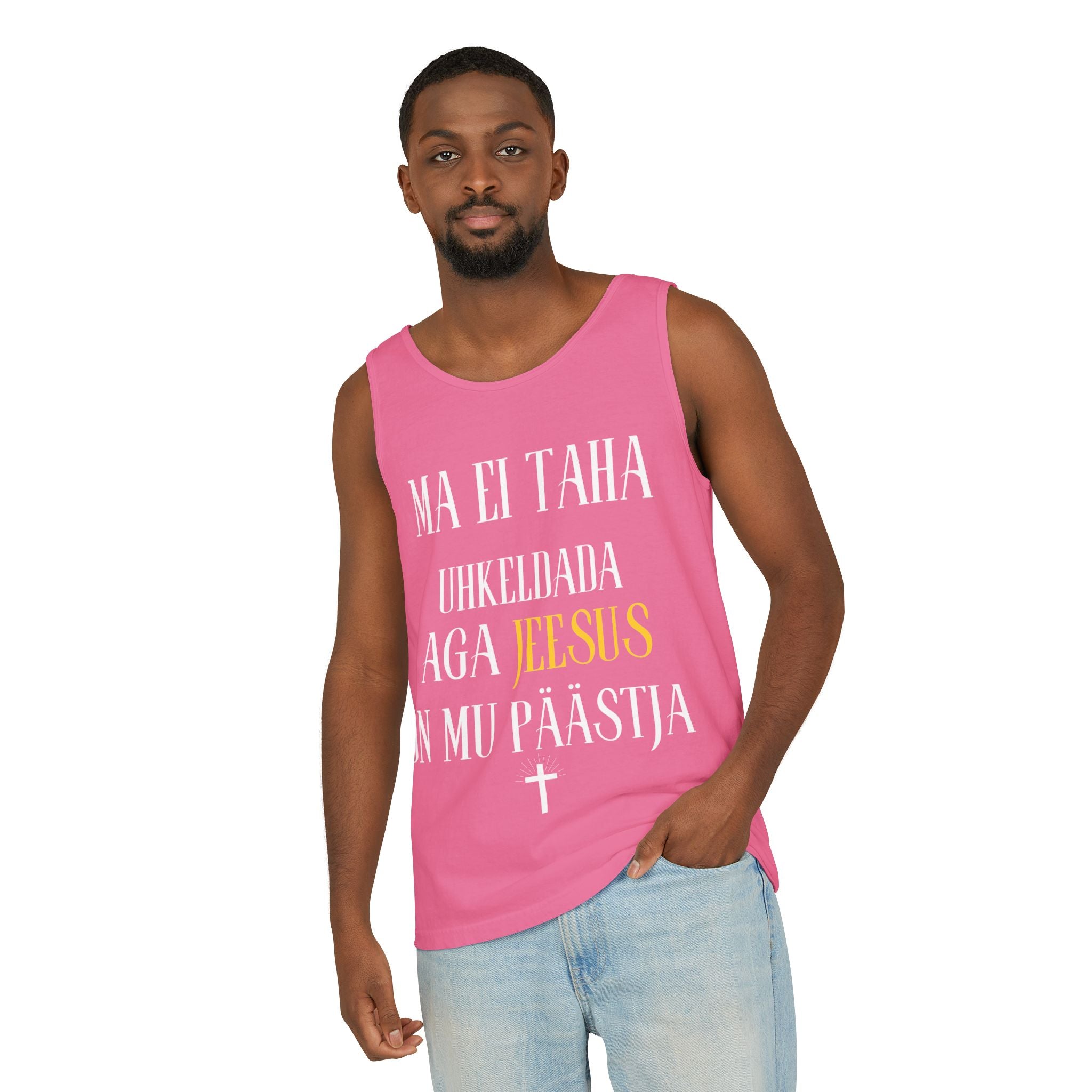 Jesus Minimalist Tank Top — Simple Gold Faith Graphic