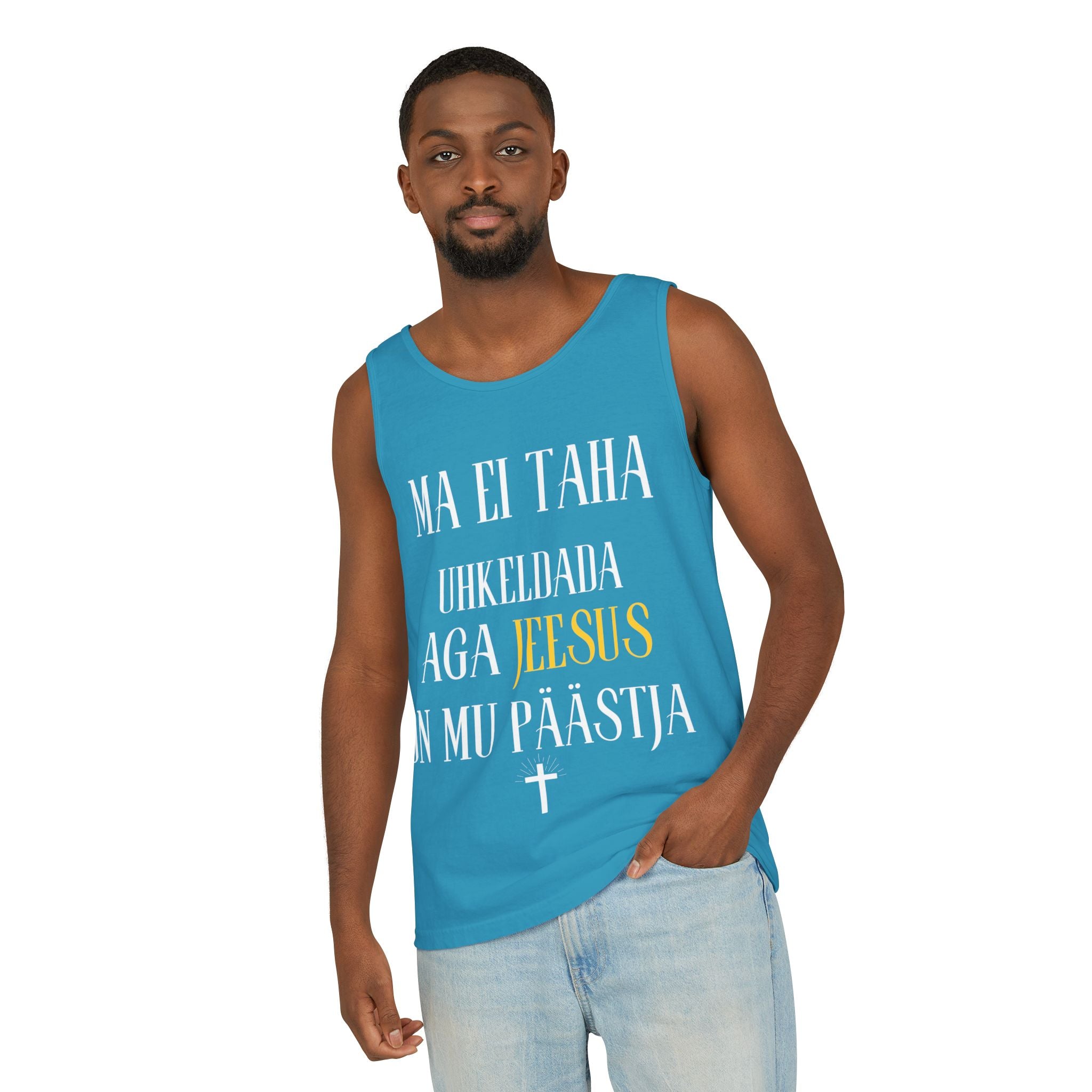 Jesus Minimalist Tank Top — Simple Gold Faith Graphic